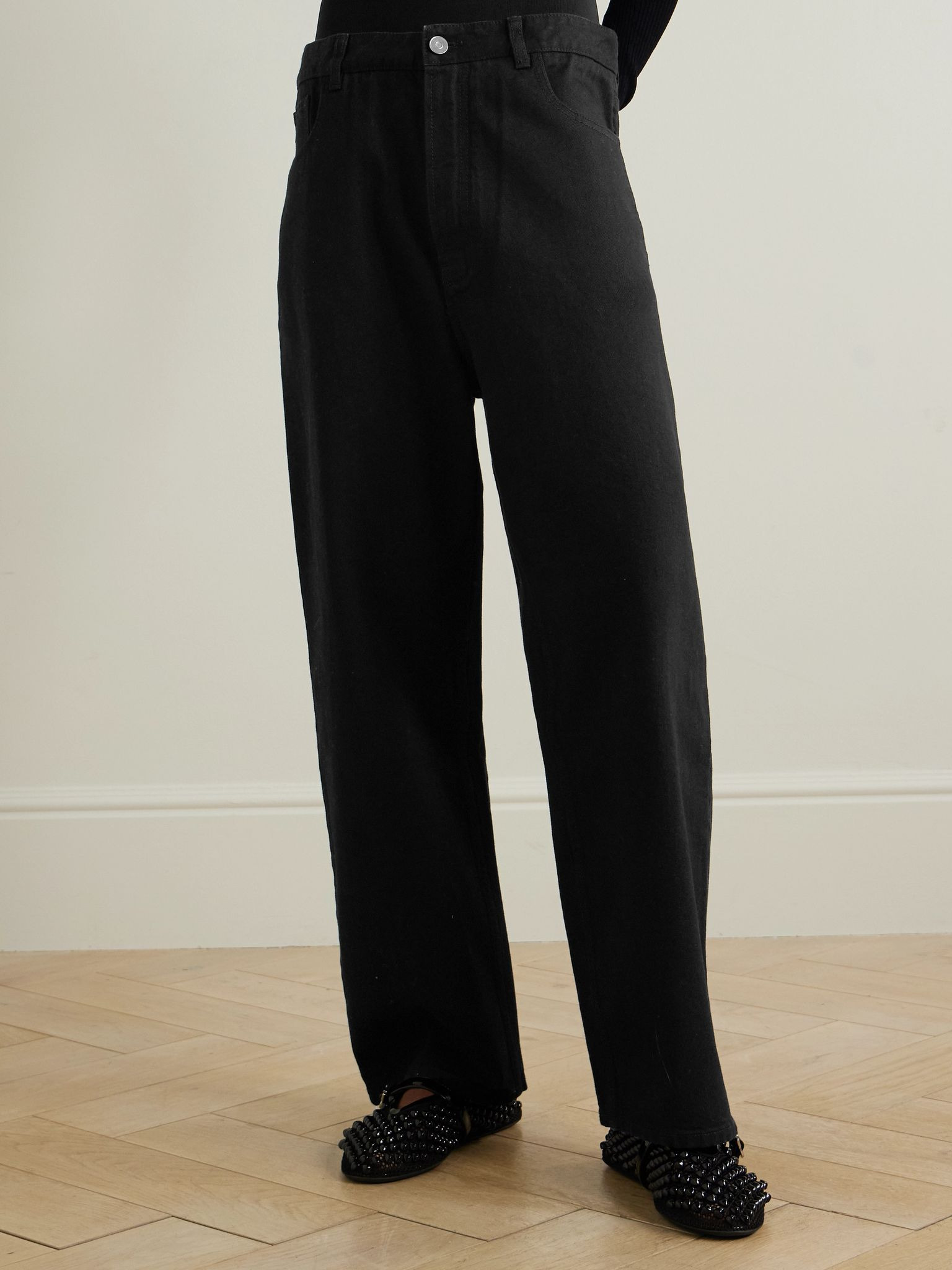 Stretch knit-trimmed jeans Black - 3