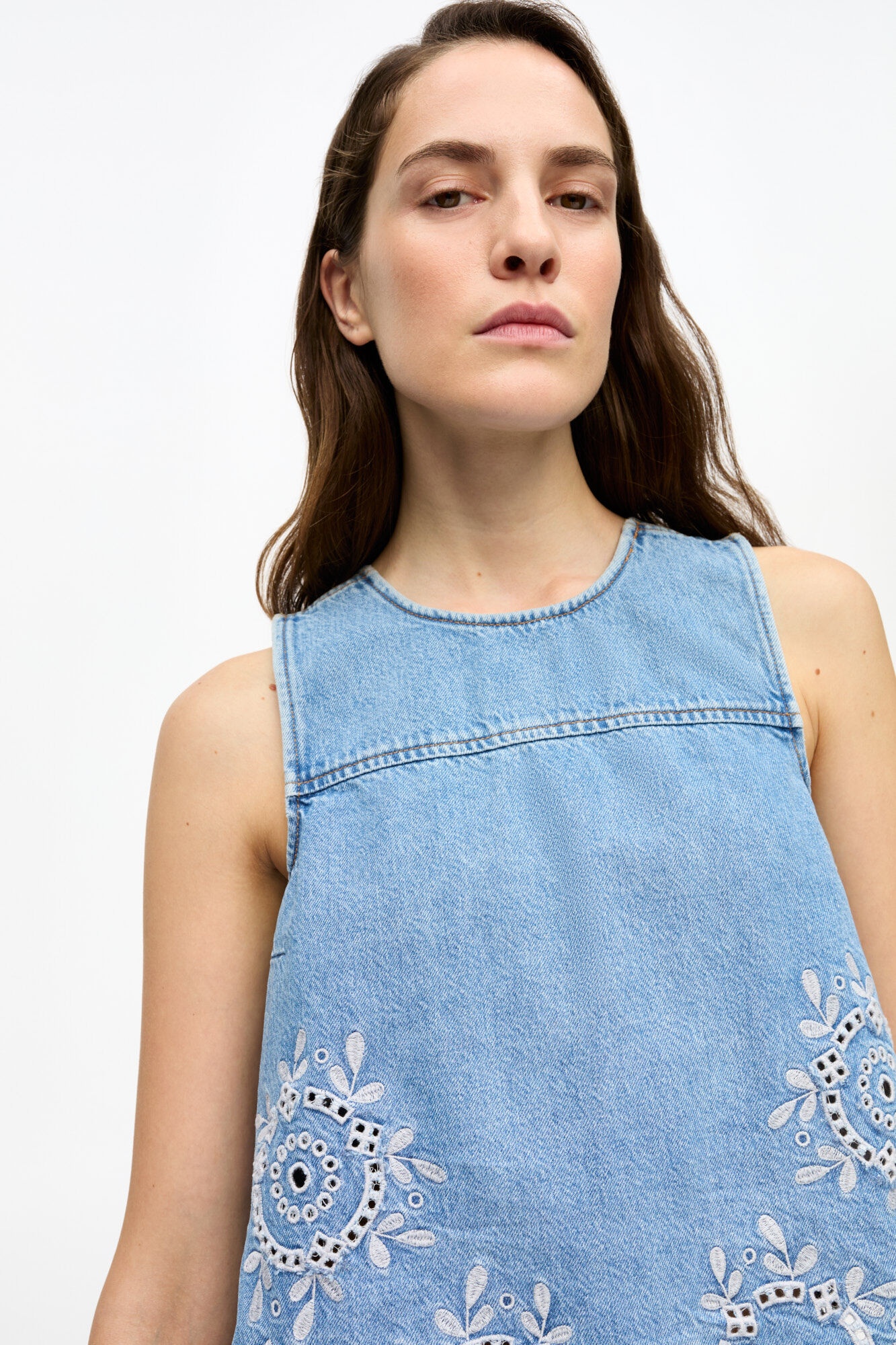 LIGHT BLUE BRODERIE ANGLAISE DENIM TOP - 5