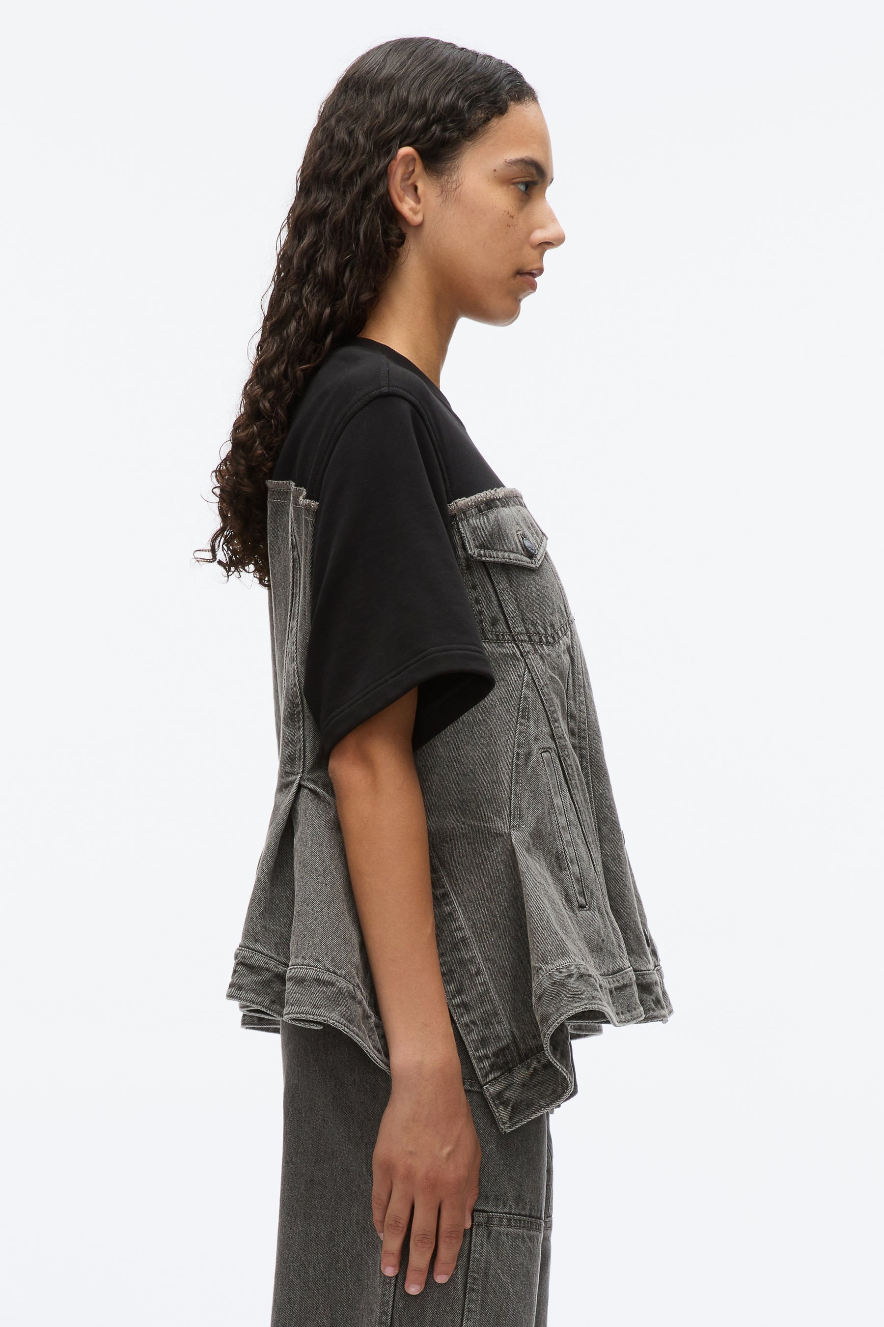 Flounce Hem Hybrid Denim Top - 5