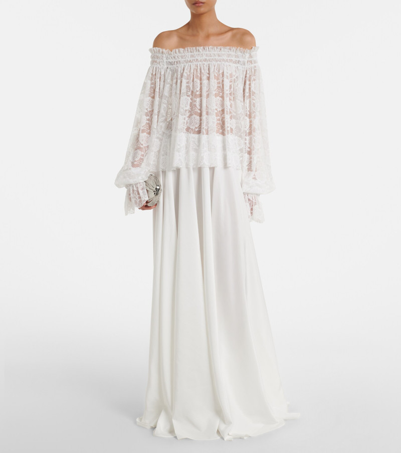 Off-shoulder smocked lace top 6