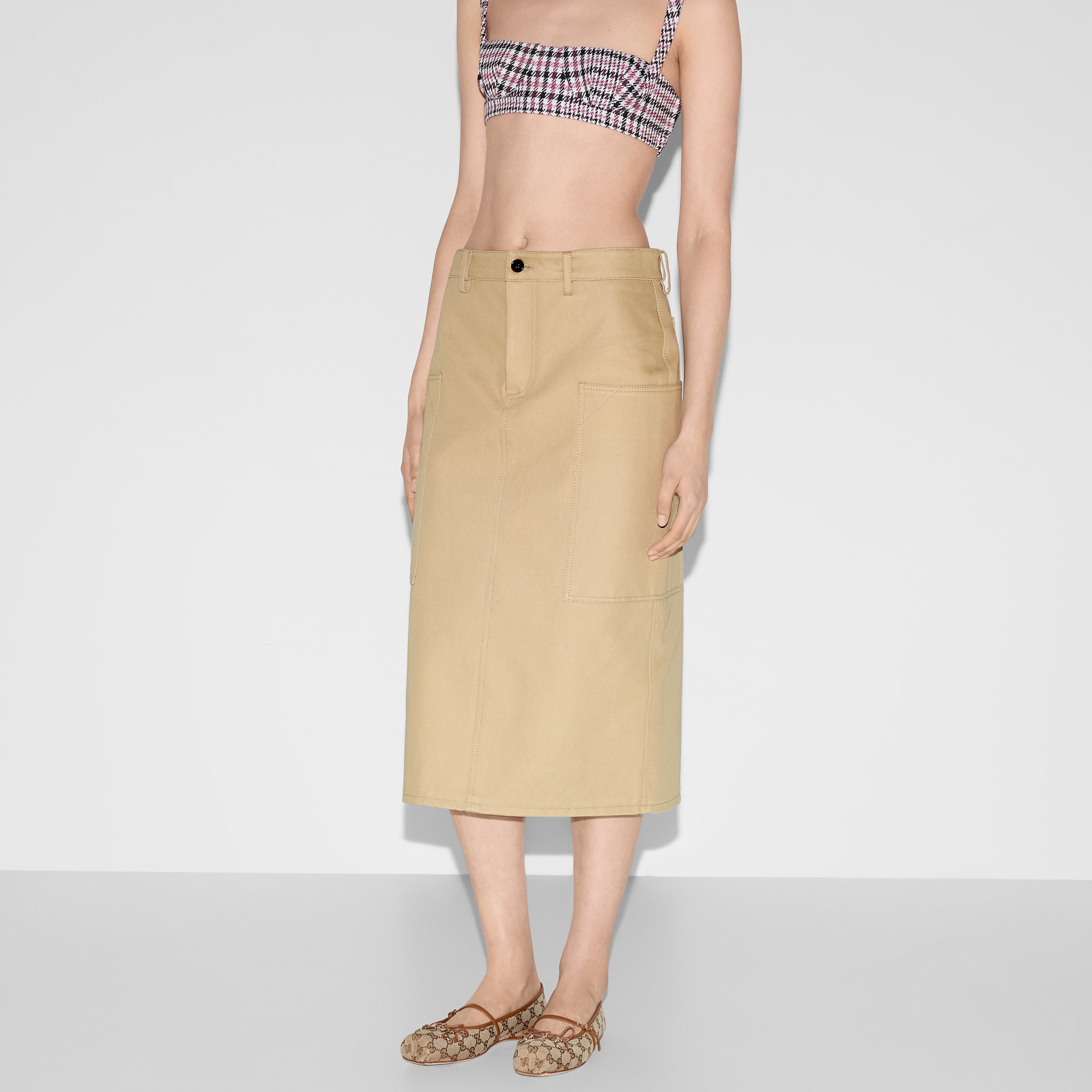 Embossed mid-length cotton drill skirt - 3