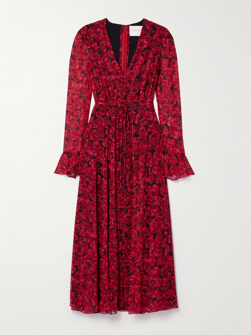 Gathered Floral-print Chiffon Midi Dress 1