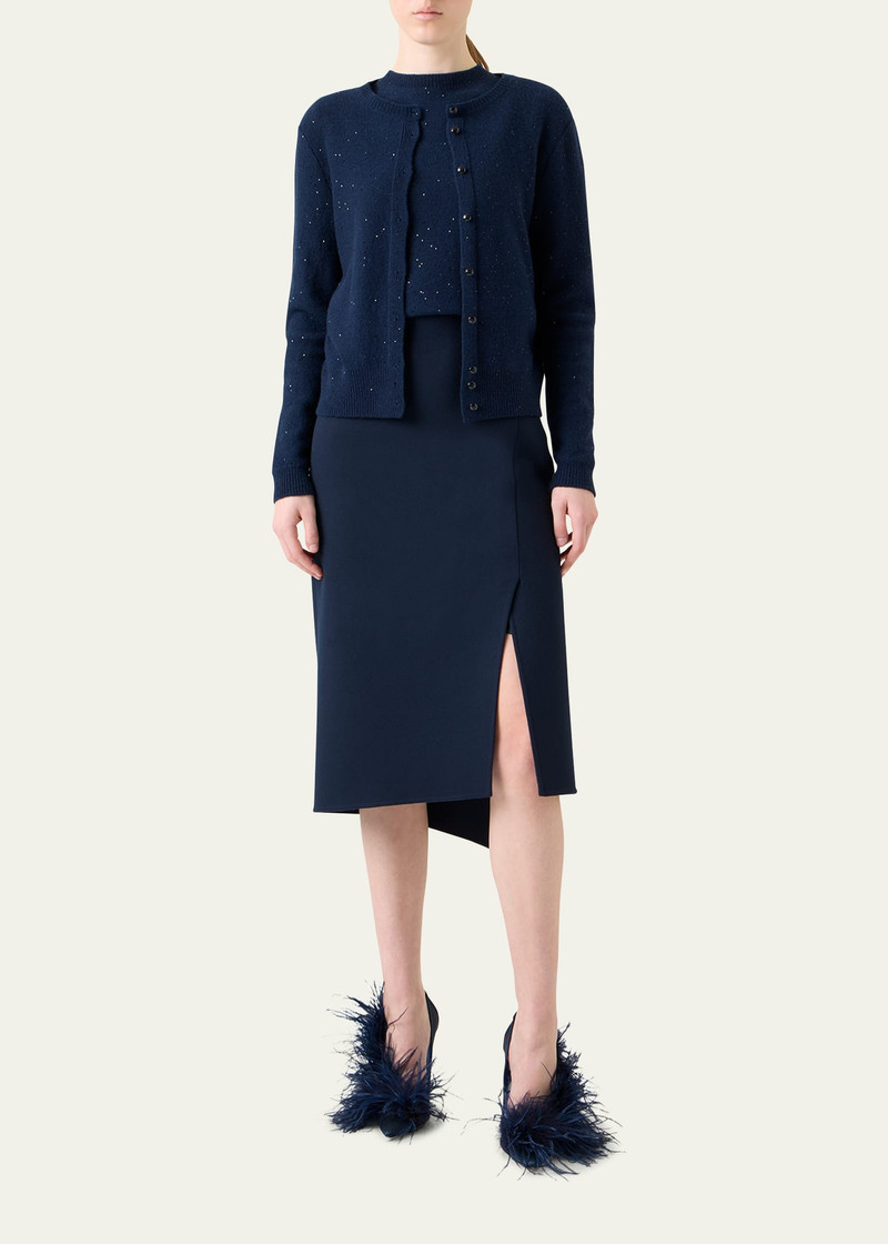 AKRIS Paillette Wool-Cashmere Knit Crewneck Cardigan outlook
