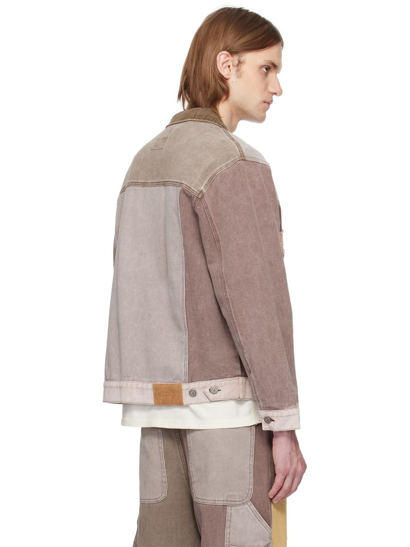 Brown Patchwork Face Colorblocked Twill Jacket 3