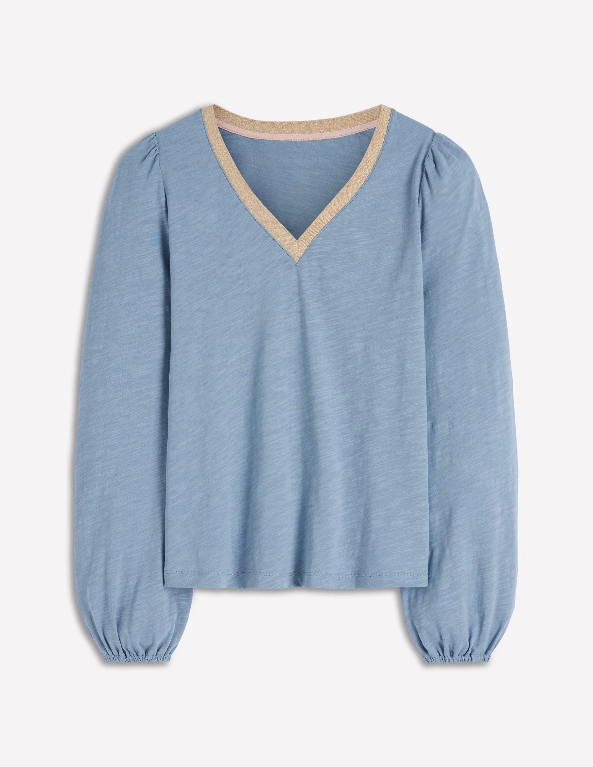 Metallic Trim V-neck Top-French Blue - 1