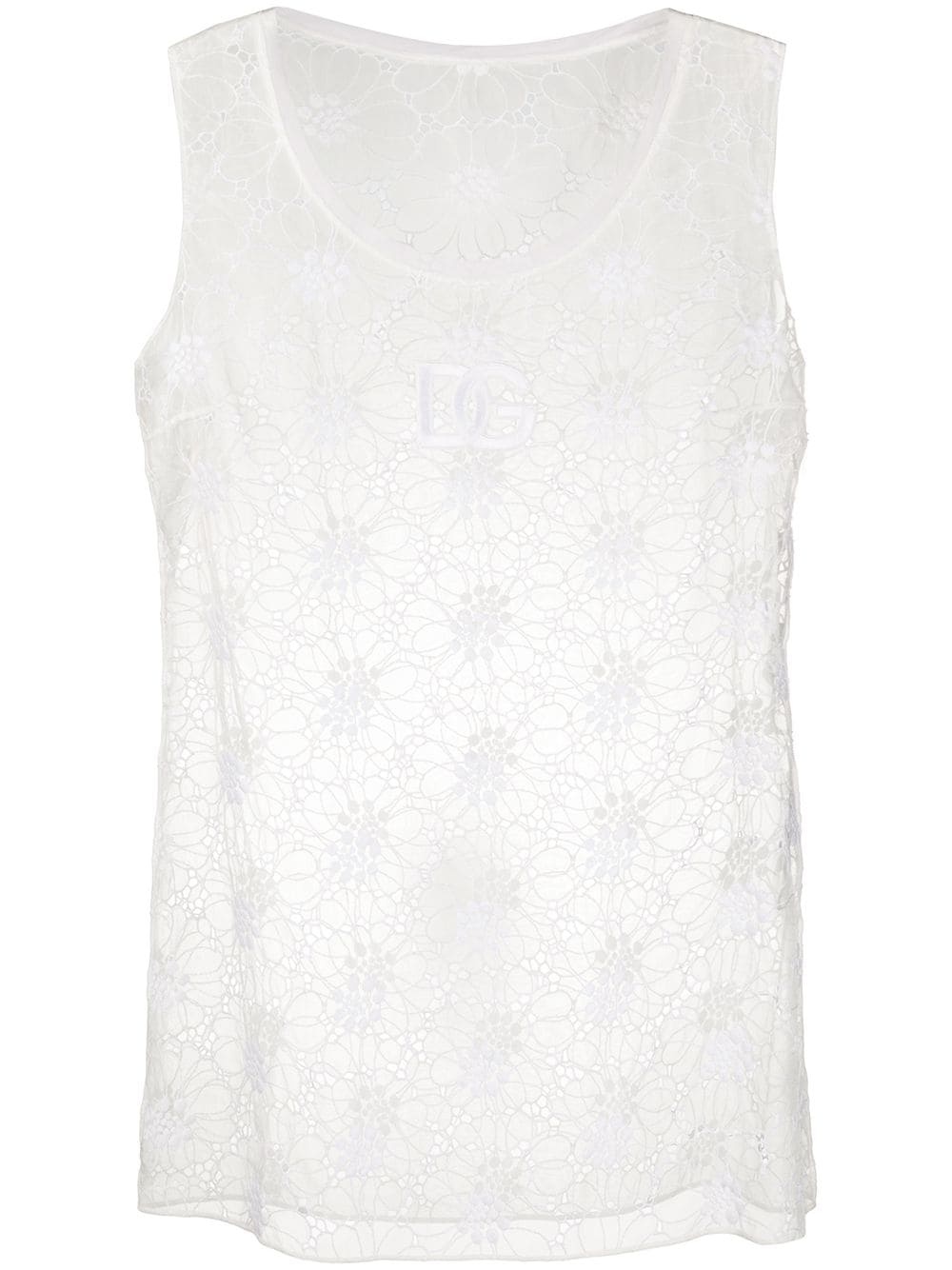 floral embroidered sheer sleeveless top - 1