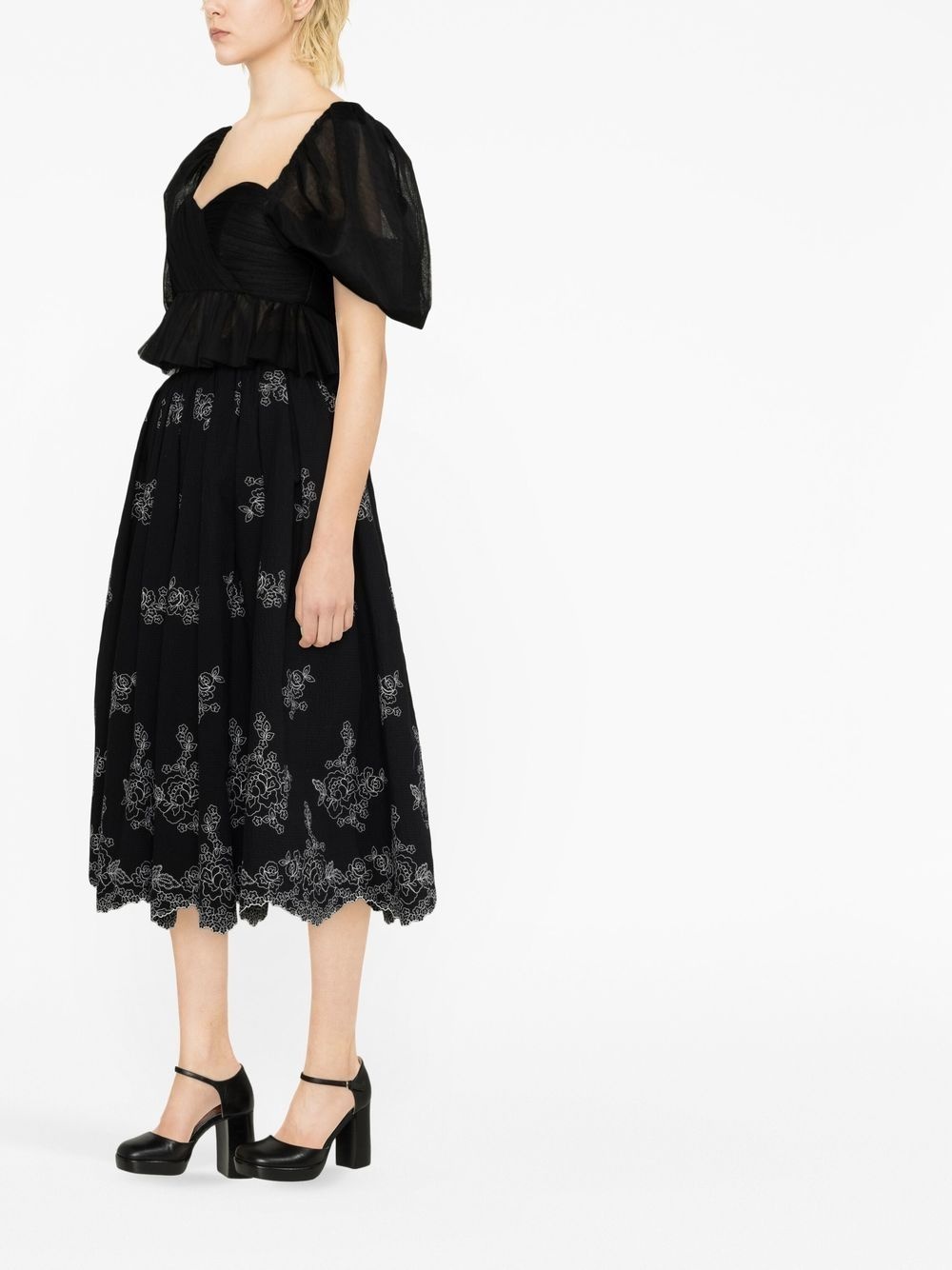 Fiona floral-embroidered midi skirt - 3