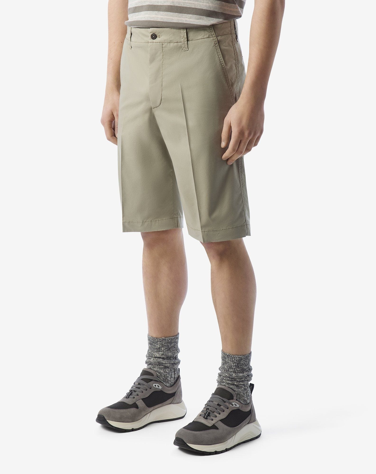 Khaki stretch satin Bermuda shorts - 3