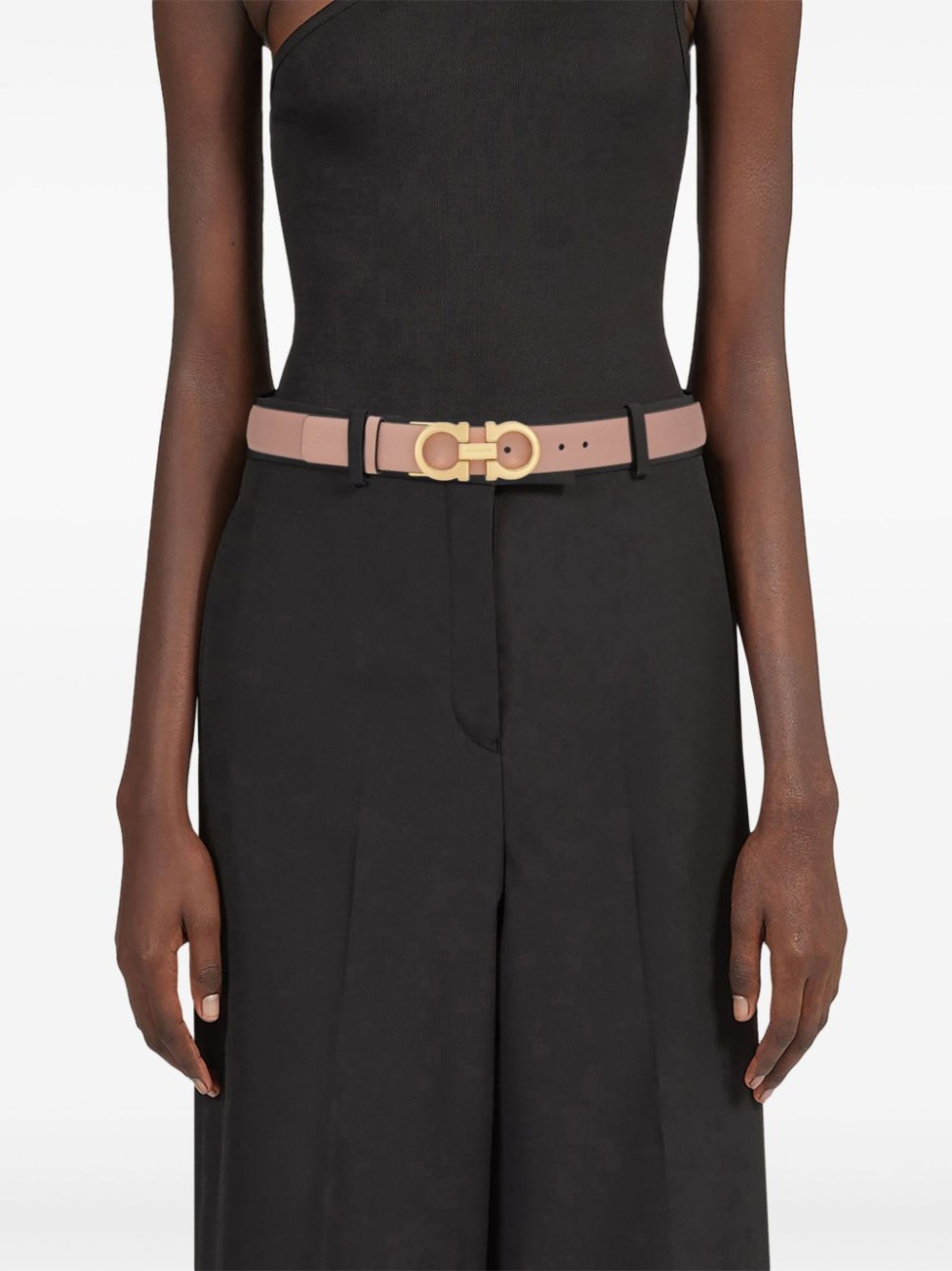 Pink And Black Gancini Reversible Leather Belt - 4