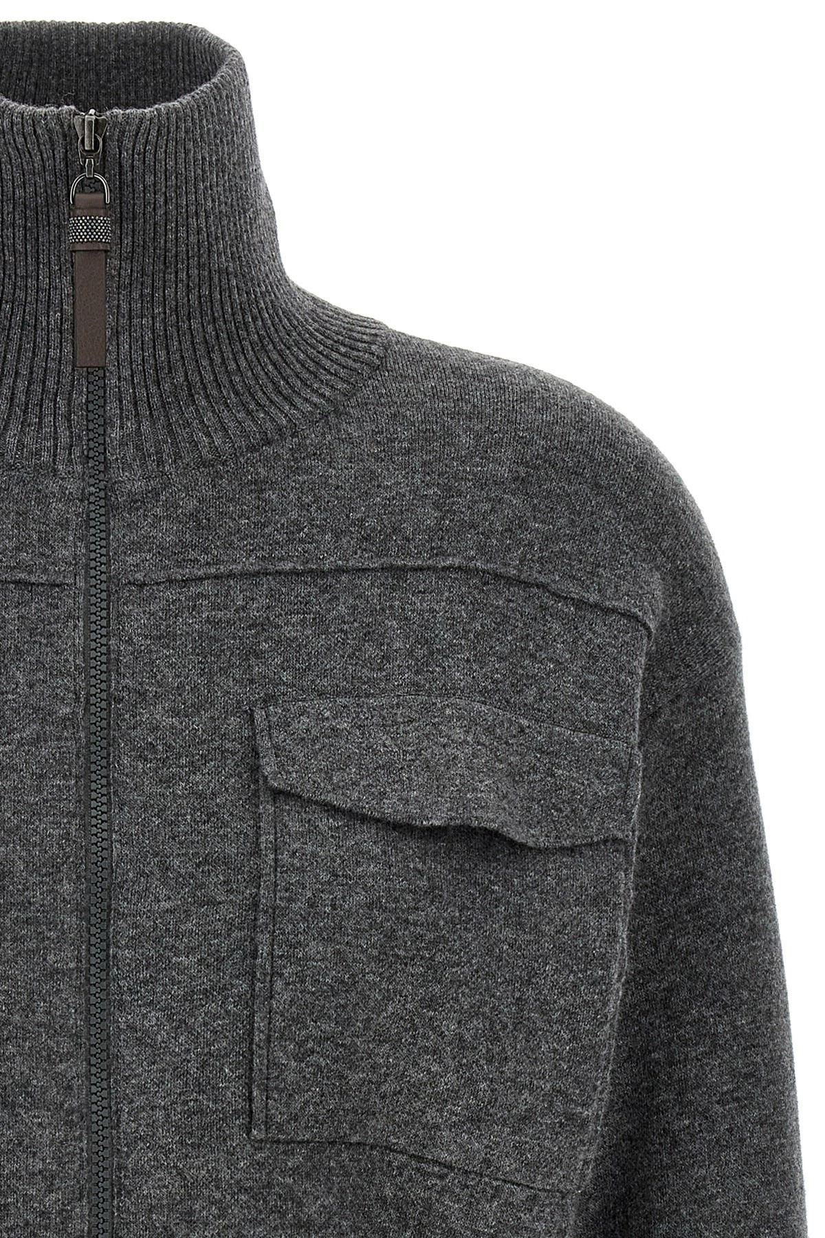 'Shiny Zipper Pull' Wool cardigan - 3