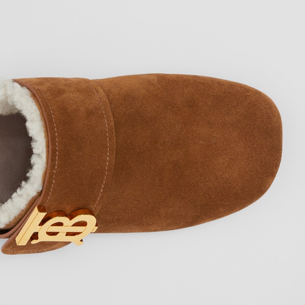 Monogram Detail Shearling-lined Suede Mules - 3