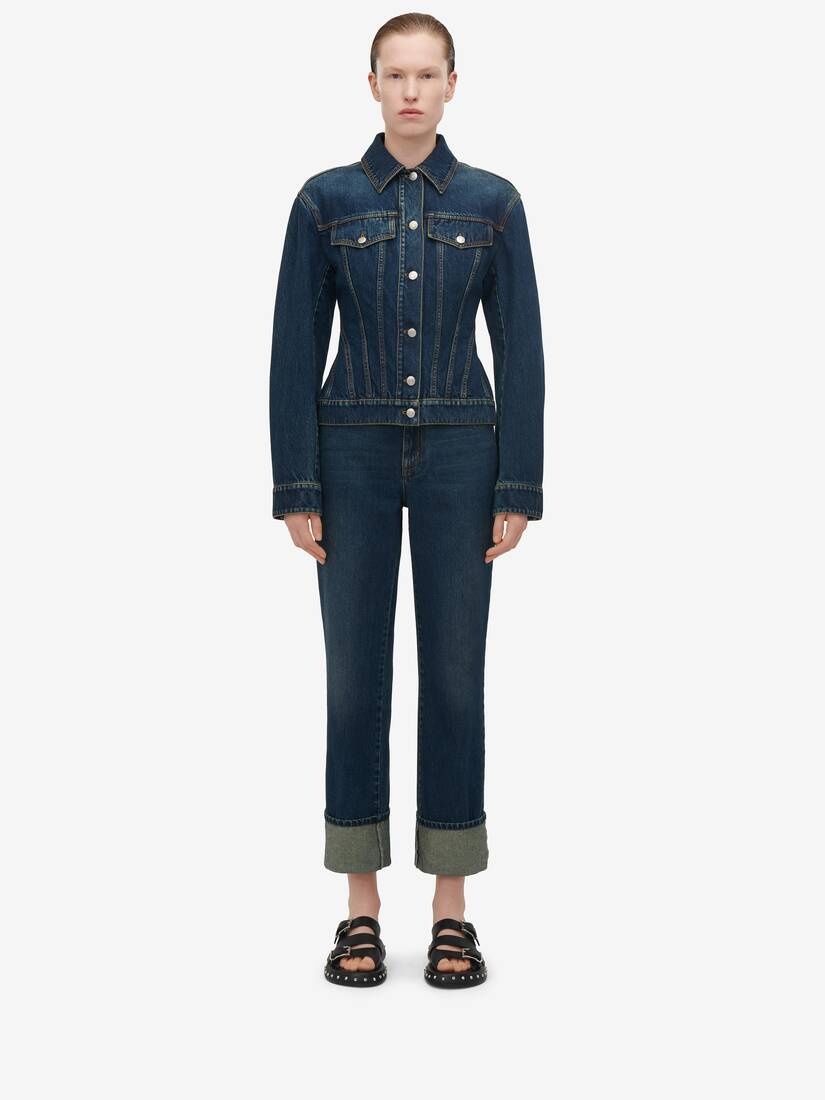 Women's Waisted Denim Jacket in Indigo - 3