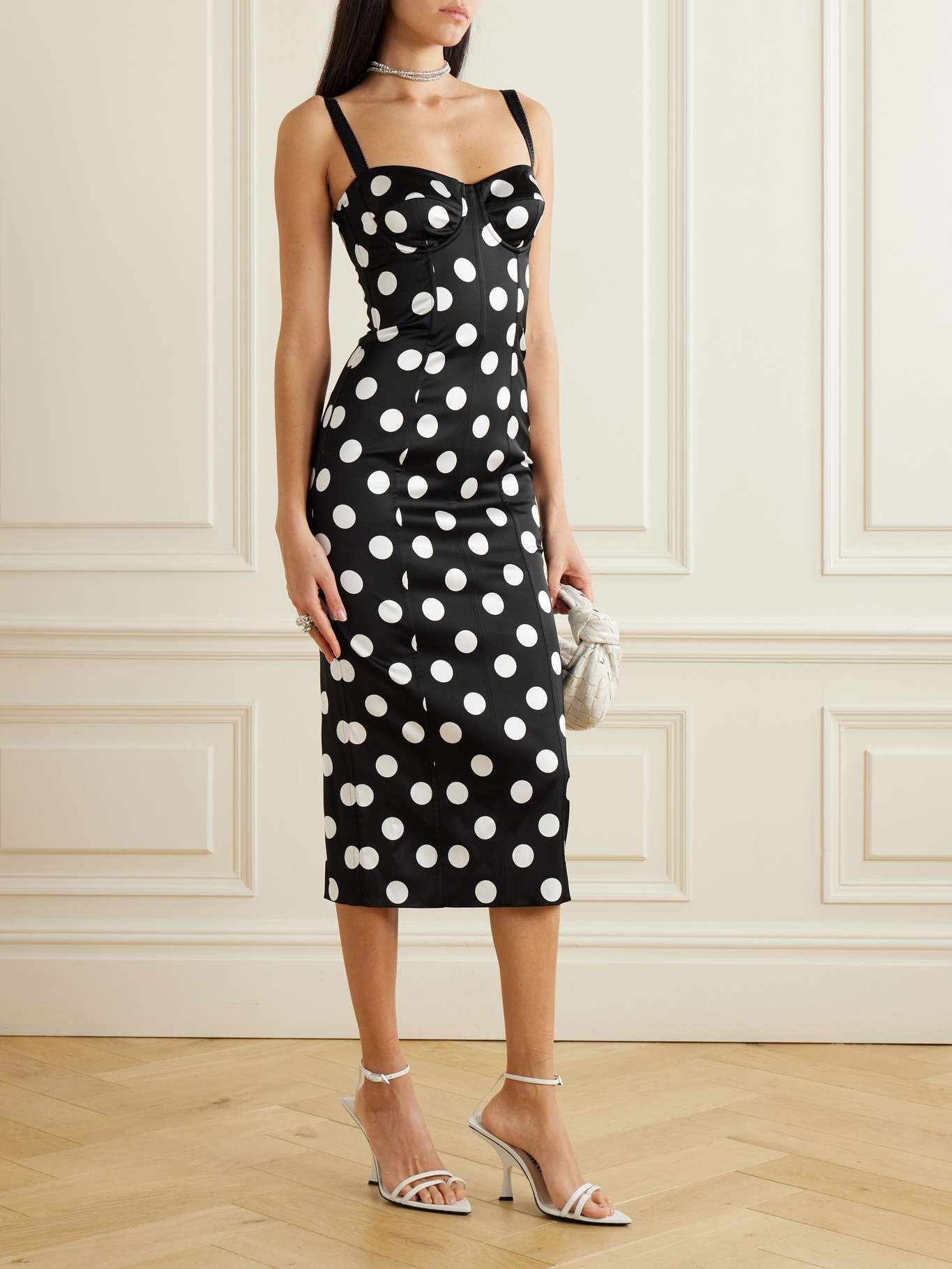 Polka-dot satin bustier midi dress - 2