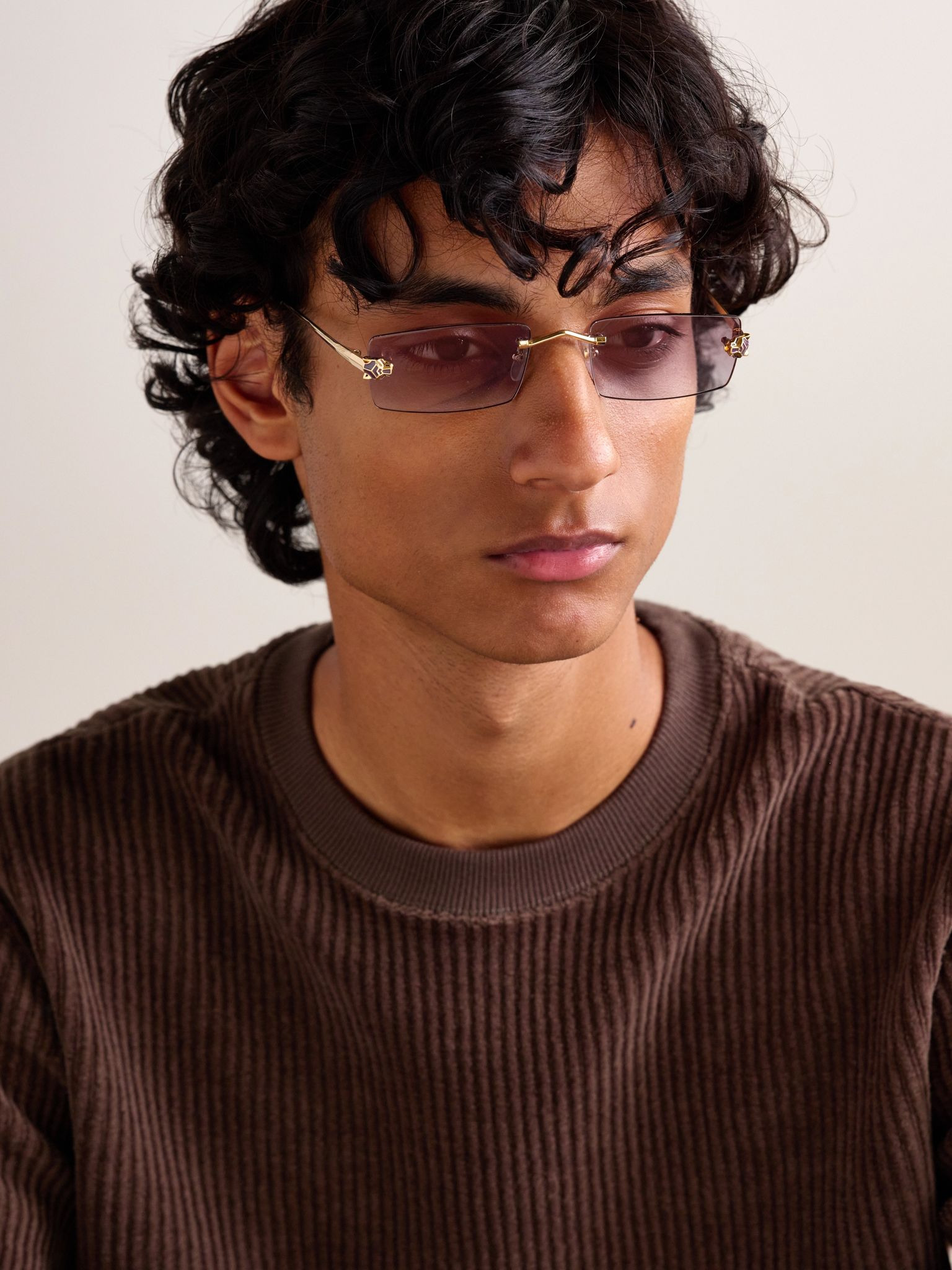 Panthère De Cartier Rimless Rectangular-Frame Gold-Tone Sunglasses Gold - 2
