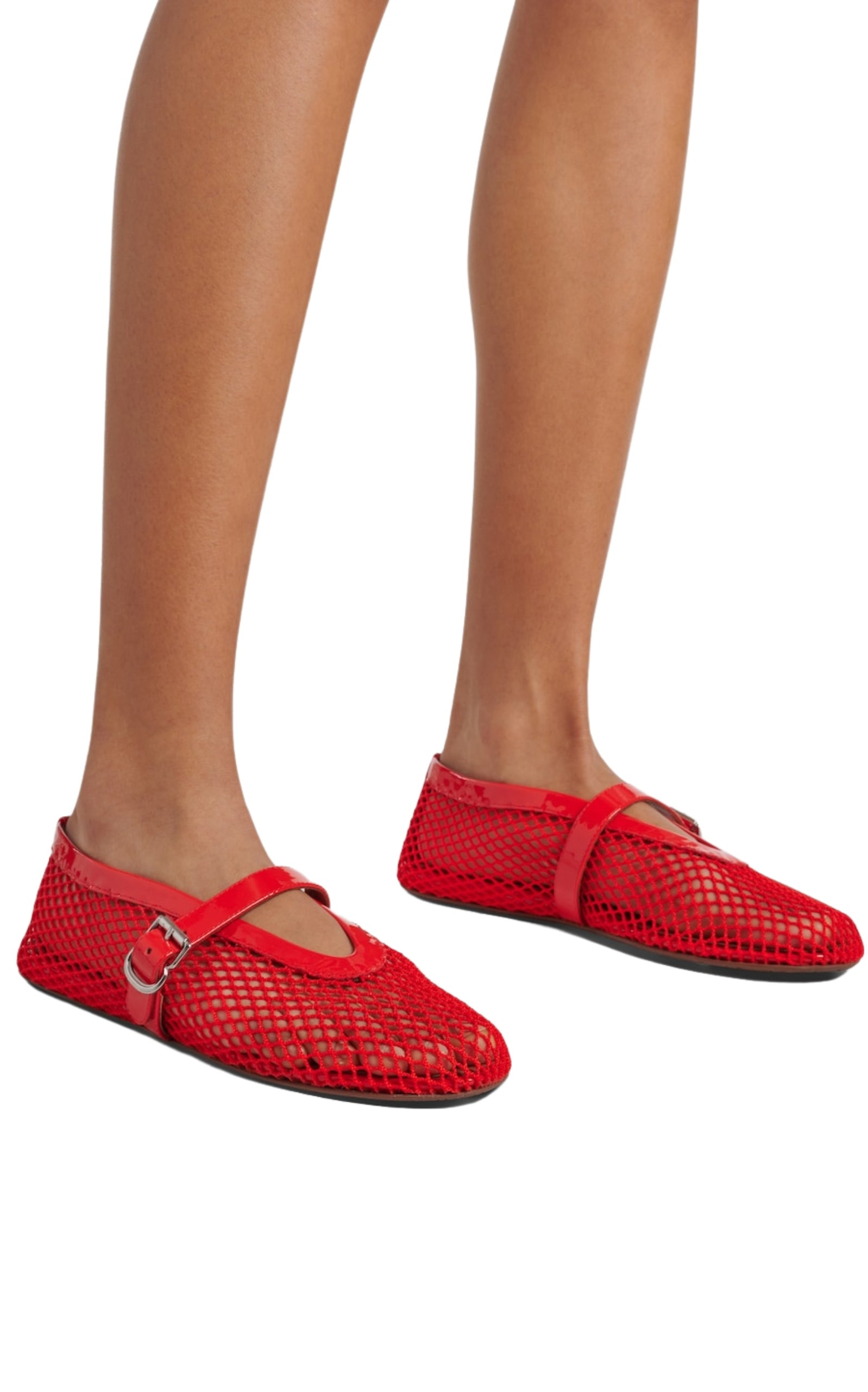 Leather-trimmed fishnet ballet flats - 7