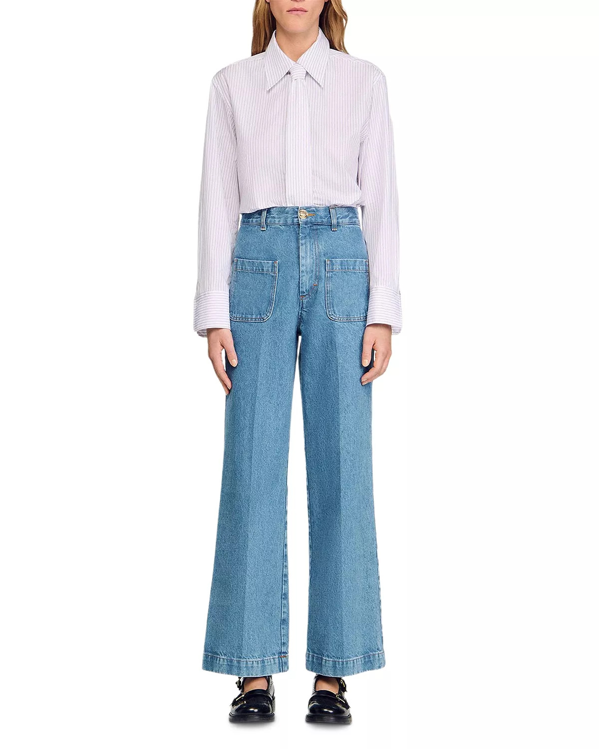 Wide Leg High Rise Jeans in Blue Jean - 5