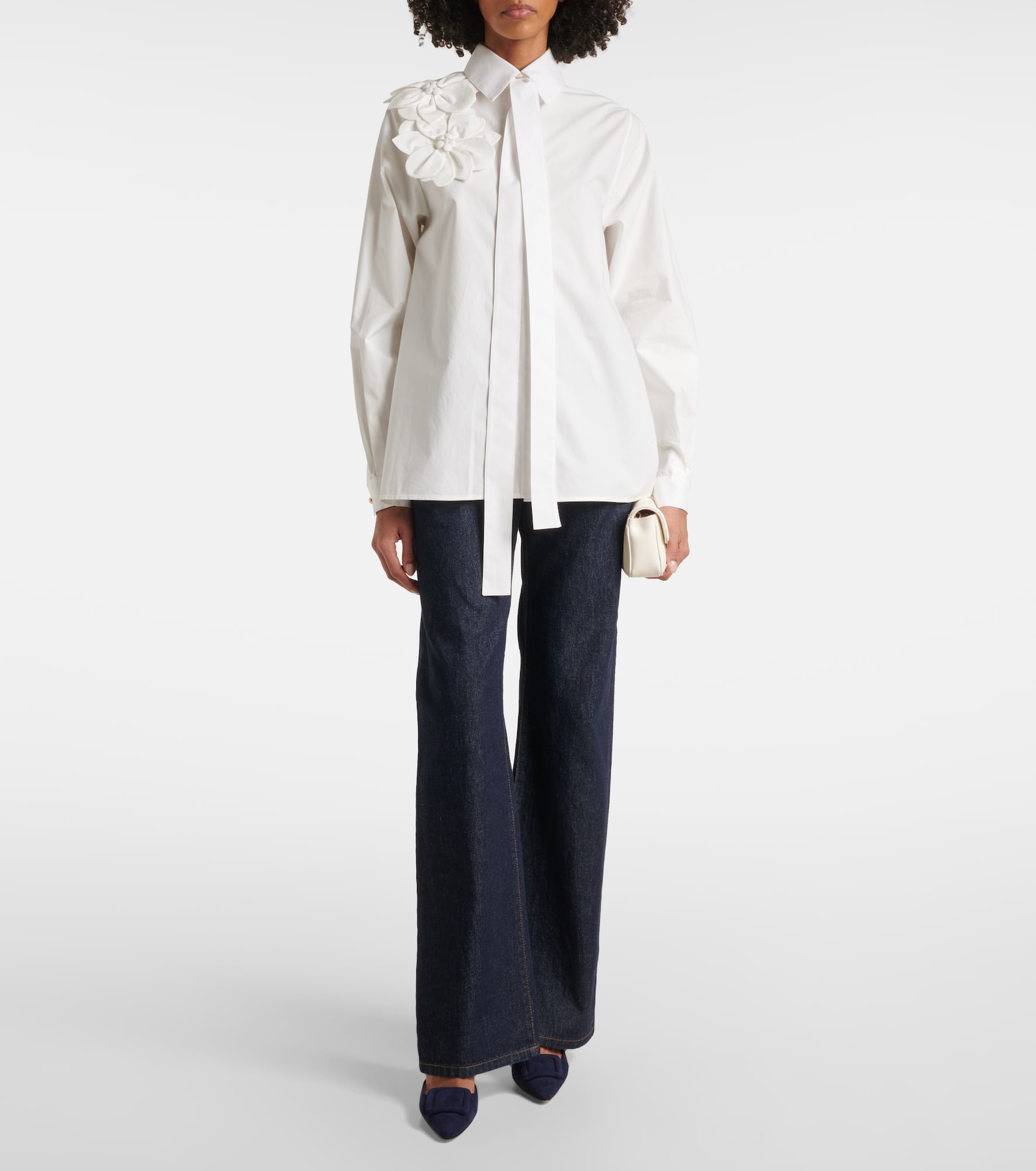 Floral-appliqué cotton poplin shirt - 2