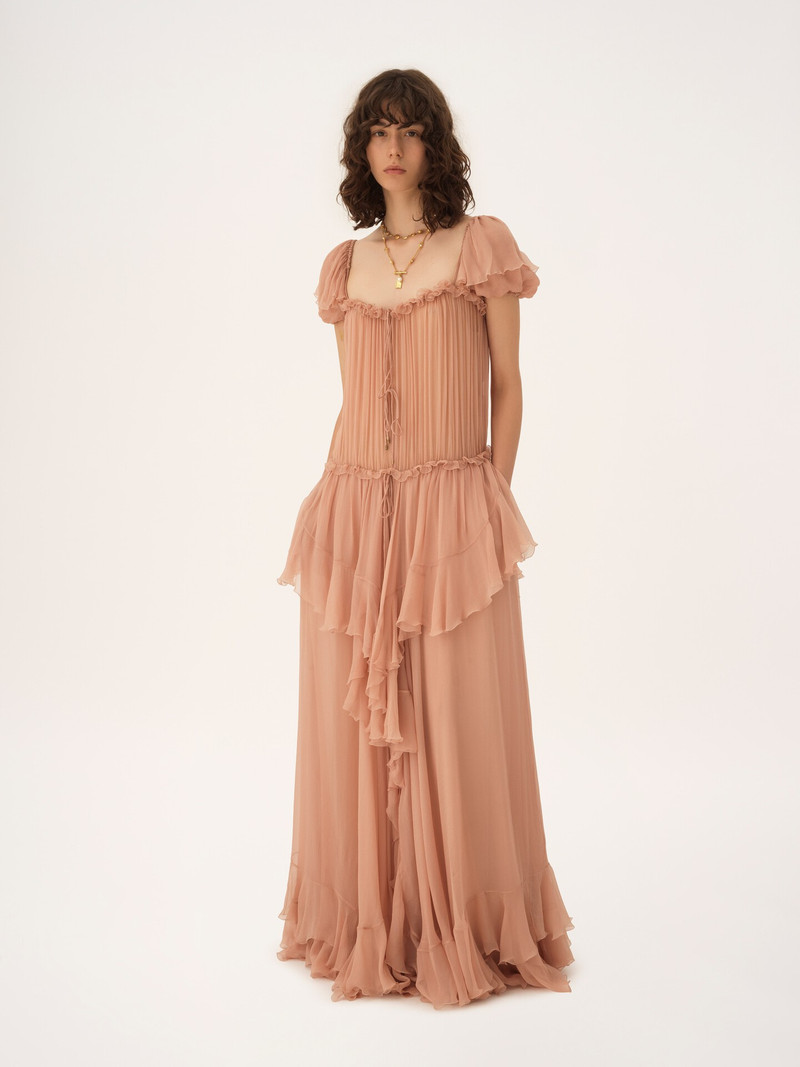 Chloé GATHERED LONG RUFFLED DRESS IN SILK MOUSSELINE outlook