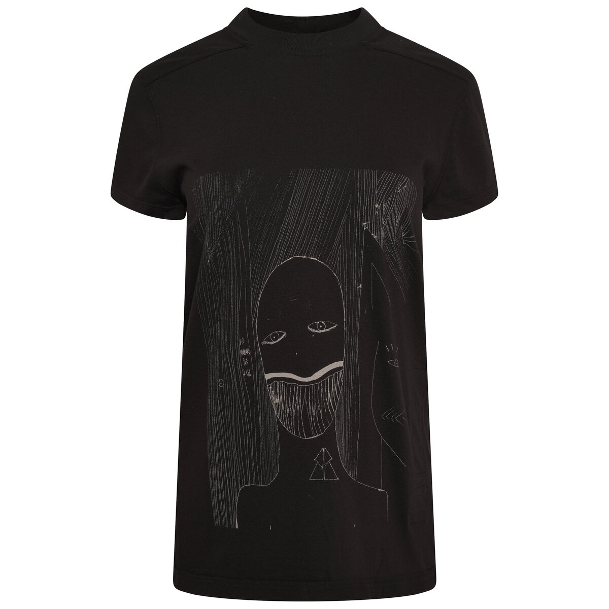Abstract Face Printed T-Shirt in Black - 1