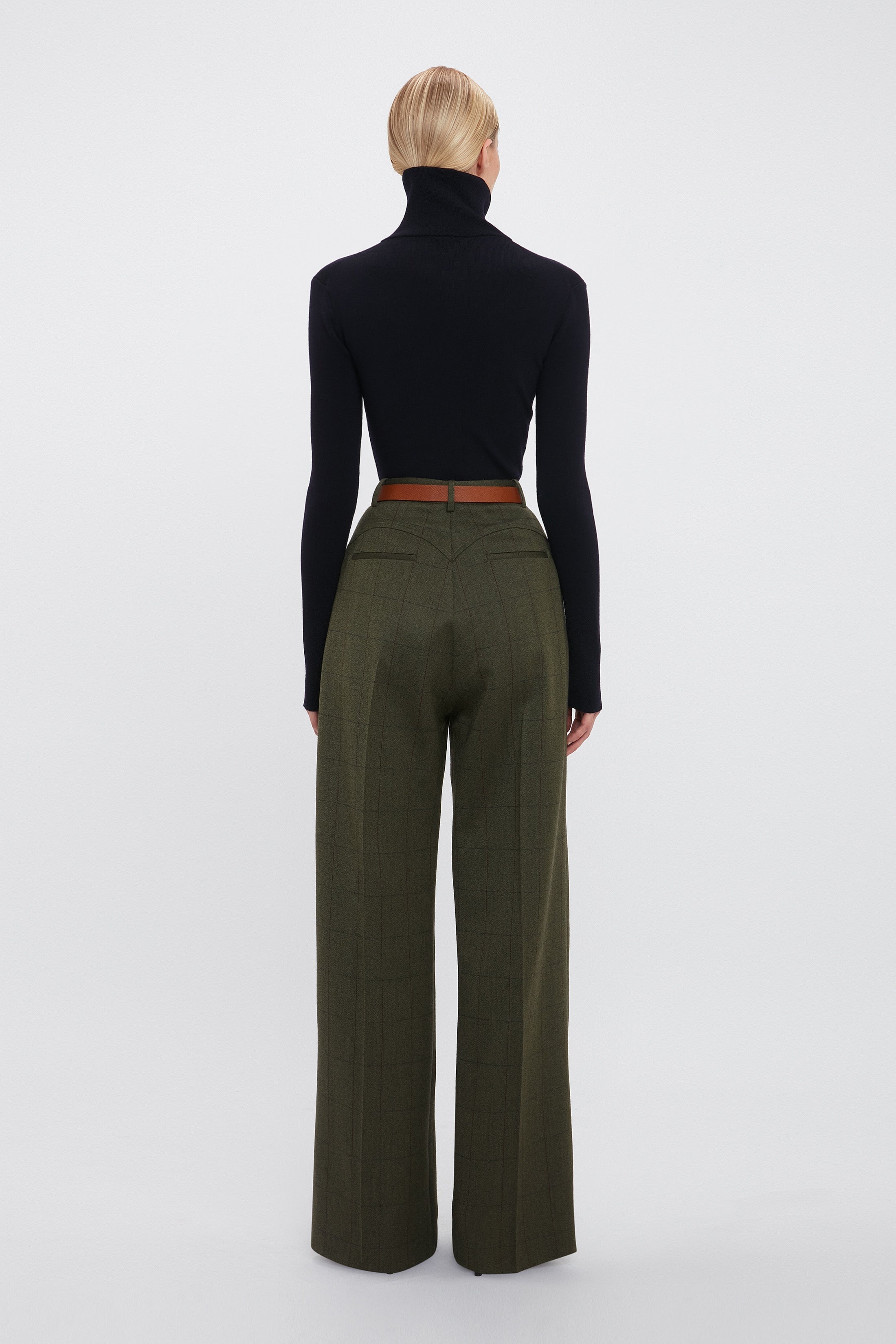 Wide Leg Trouser In Dark Fern Check - 4