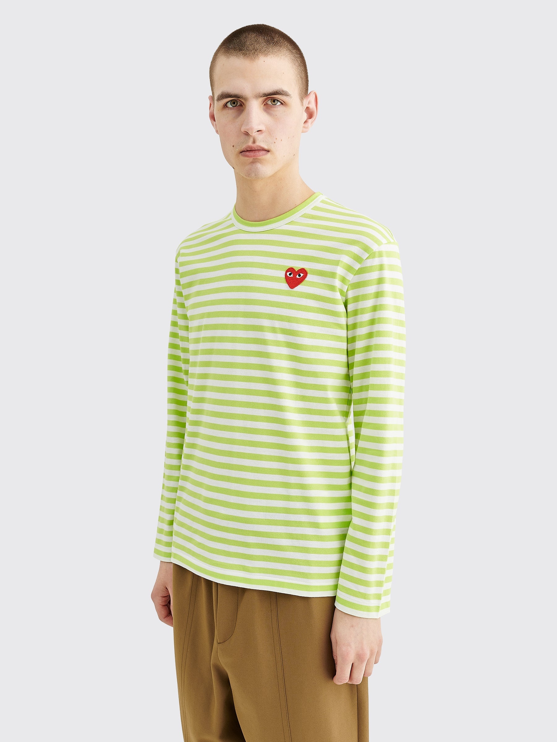 COMME DES GARÇONS PLAY SMALL HEART LS T-SHIRT STRIPE GREEN - 2