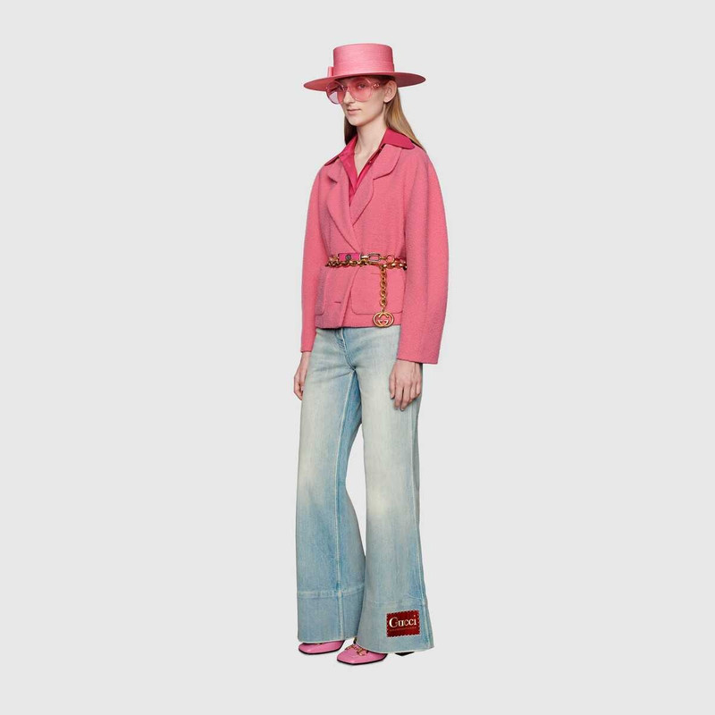 GUCCI Washed denim flare pant with Gucci label outlook