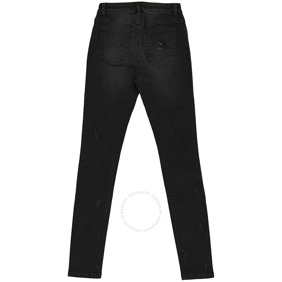 Philipp Plein Ladies Black High Waisted Distressed Jeans - 2