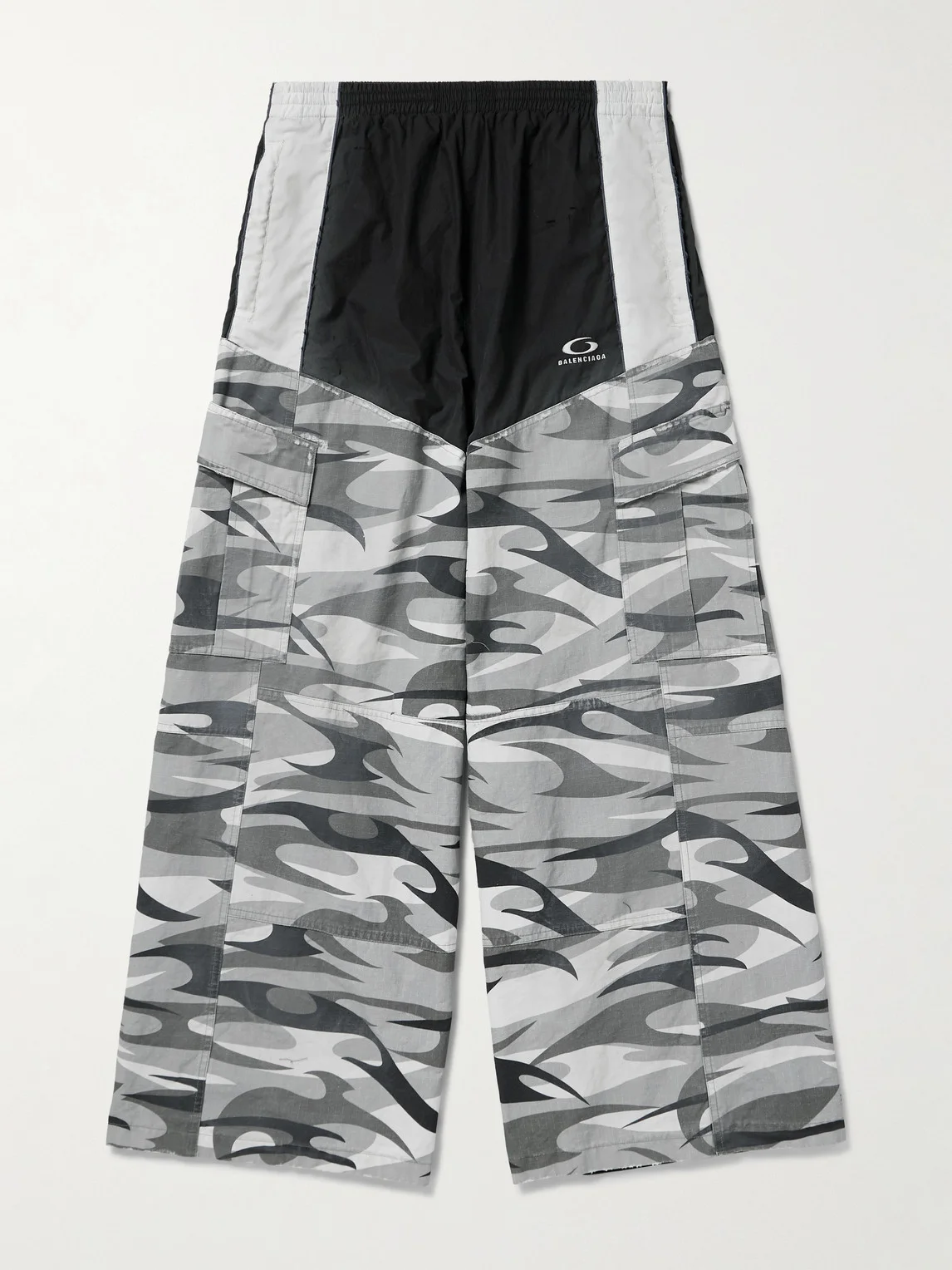 Wide-Leg Panelled Cotton-Poplin and Camouflage-Print Ripstop Cargo Track Pants - 1