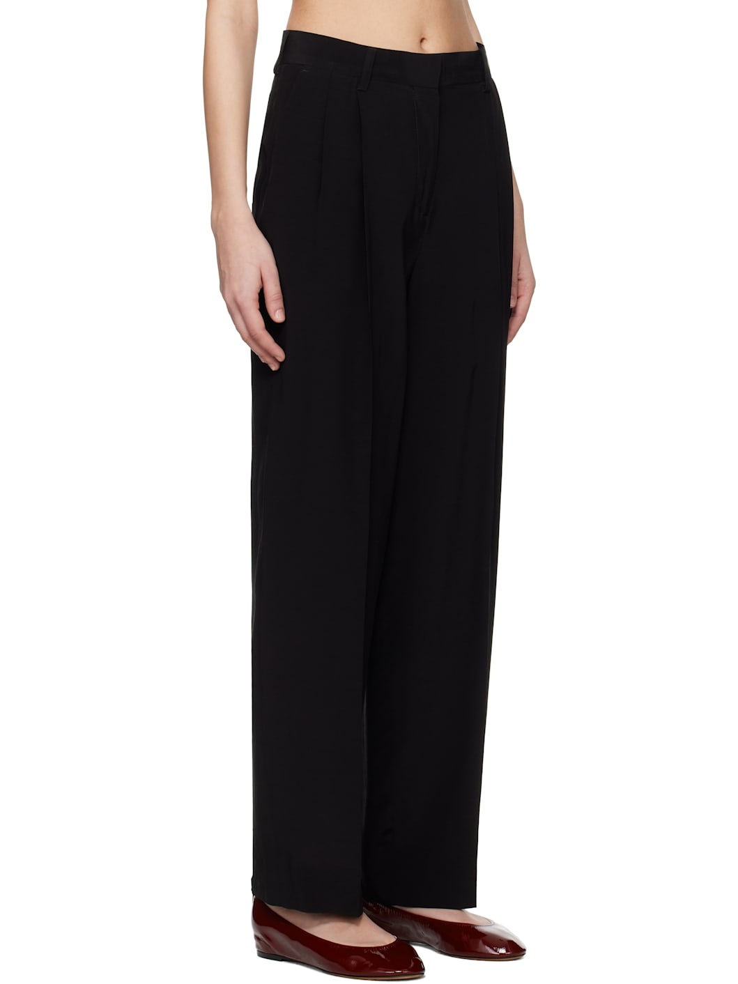 Black Double-Pleat Straight Trousers - 2