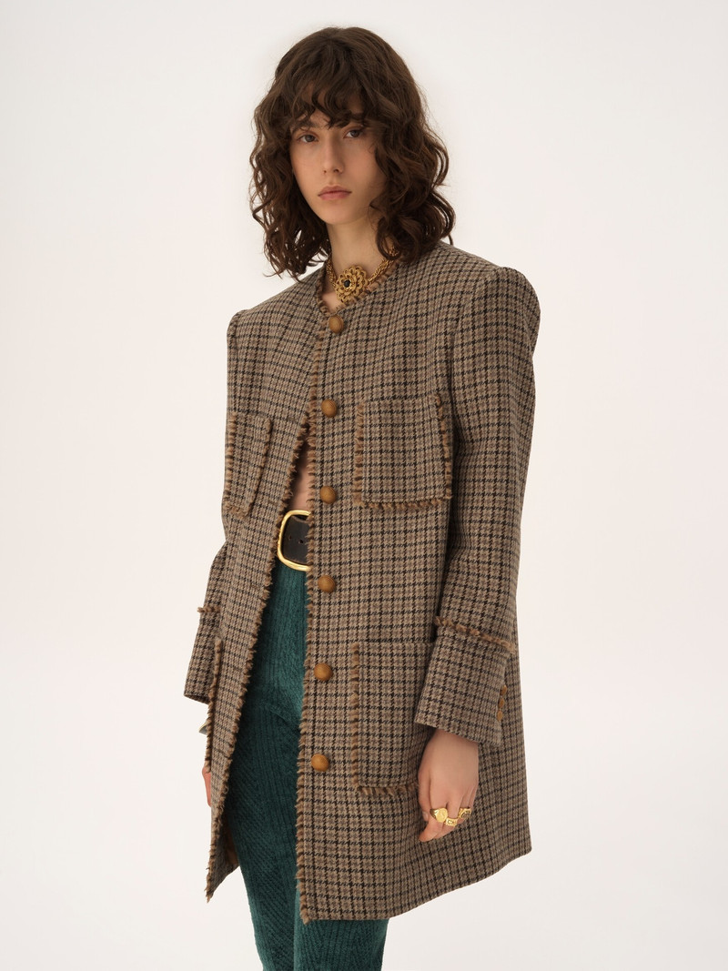 SINGLE-BREASTED COLLARLESS COAT IN HOUNDSTOOTH WOOL 3