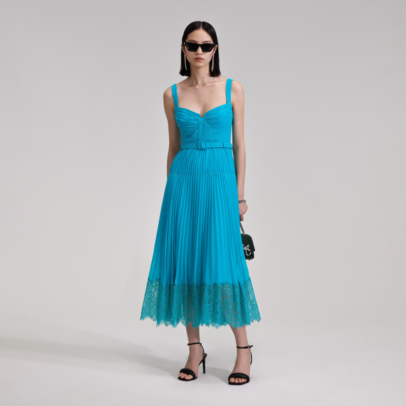white christmas dresses Self-Portrait Metallic Chiffon Midi Dress MSRP $555 – DGFOutlet main image 1