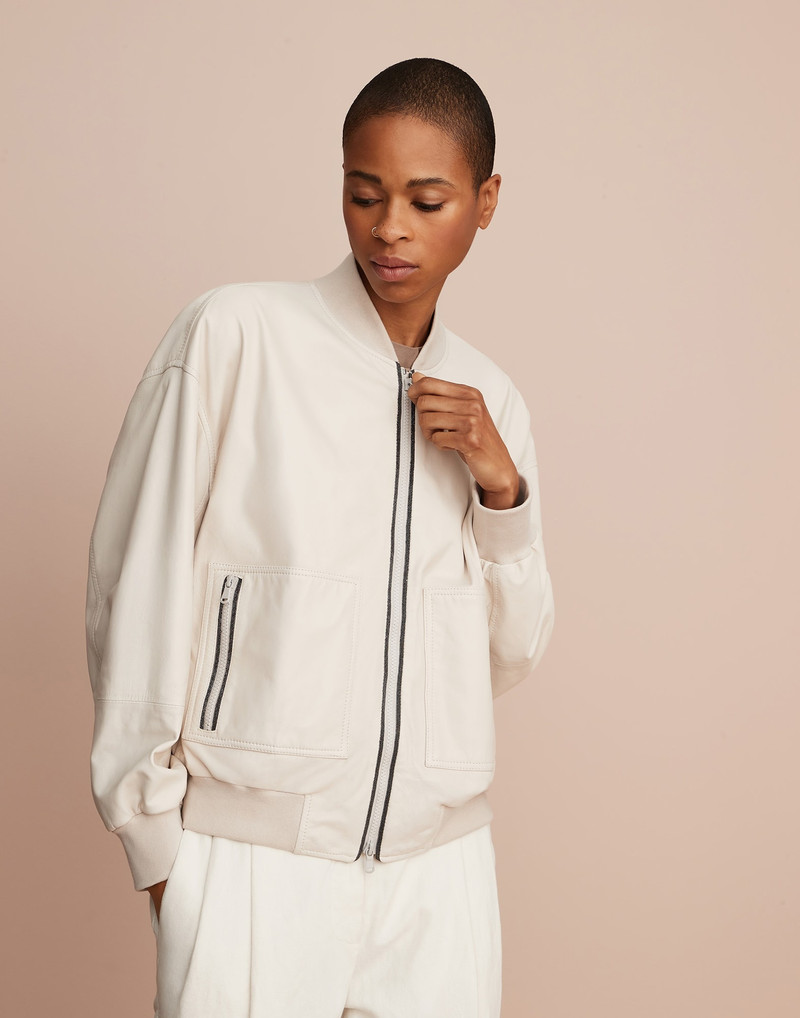 Nappa leather bomber jacket with shiny trims 1