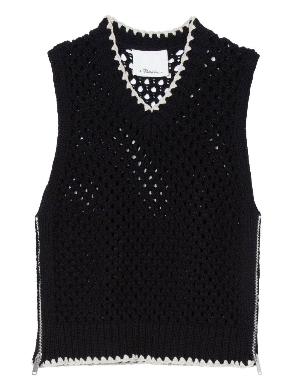 crochet-detail zip-side knit vest - 1