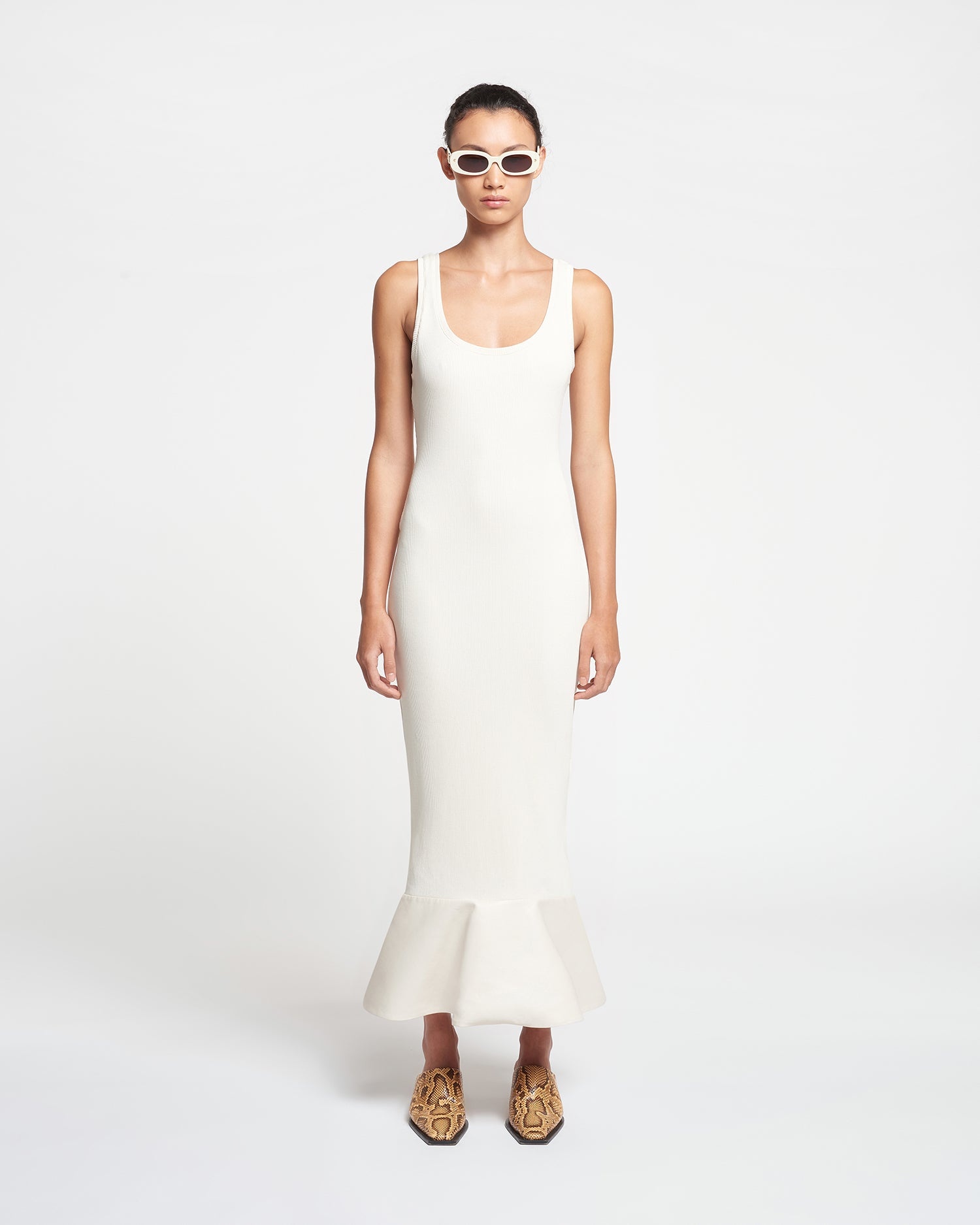 Leather-Trimmed Ribbed-Jersey Midi Dress - 2