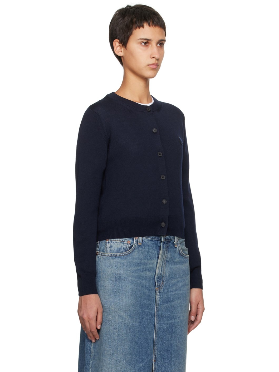 Navy Bold Fox Head Patch Cardigan - 2
