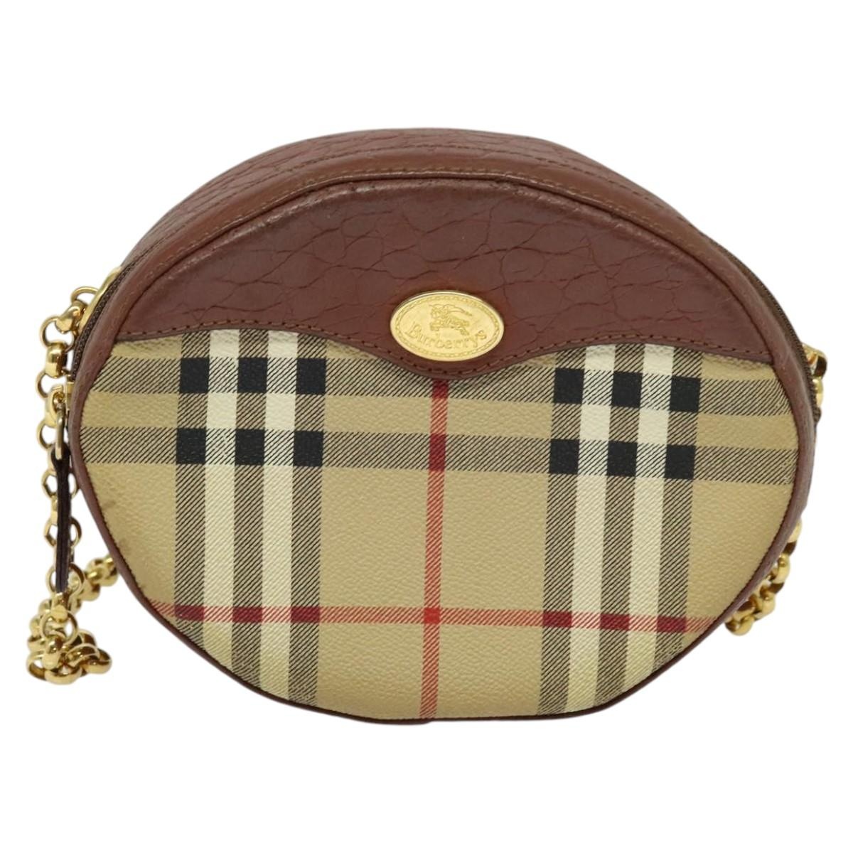 Burberry Nova Check Chain Shoulder Bag Pvc Leather Brown Beige - 13