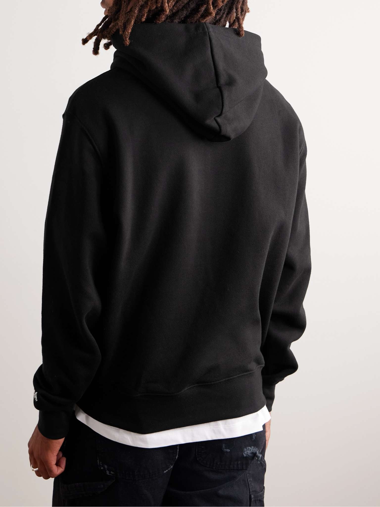 Staggered Leather-Trimmed Logo-Appliquéd Cotton-Jersey Hoodie - 3