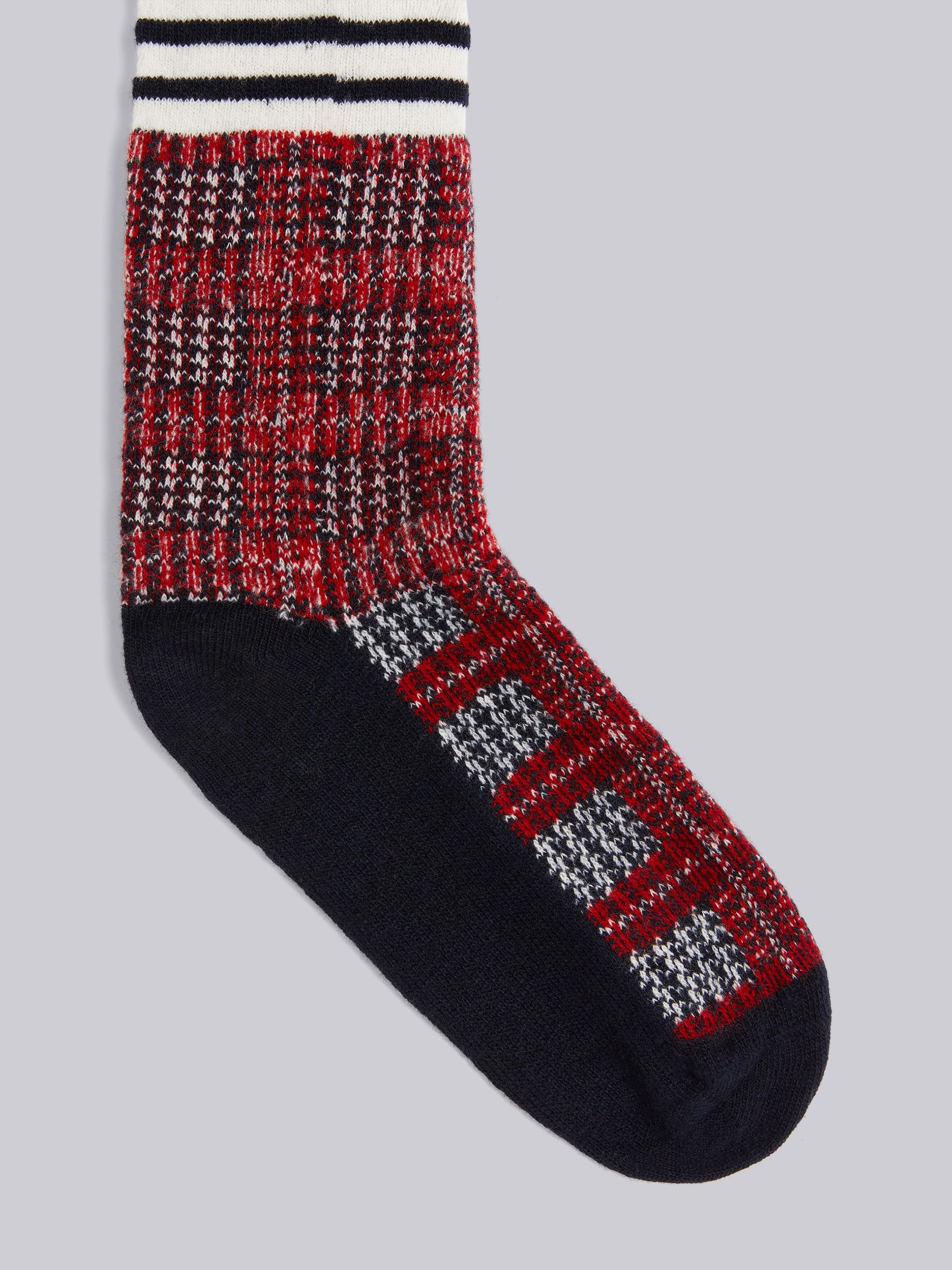 Multicolor Grid Windowpane Check Baby Merino Jacquard 4-Bar Stripe Over-the-calf Socks - 2