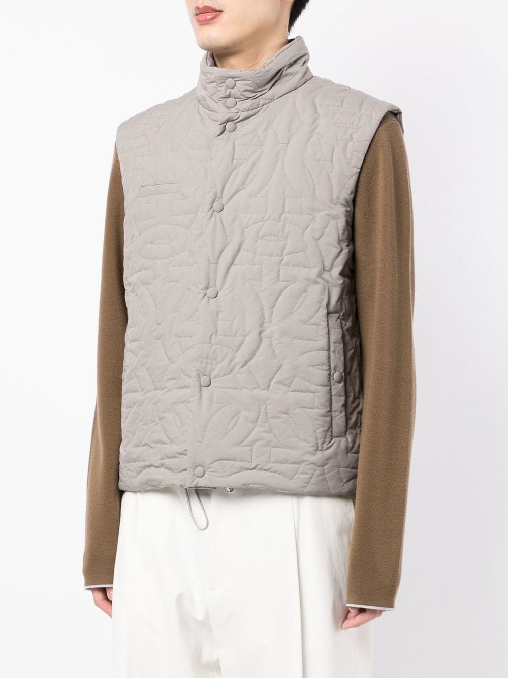 quilted funnel neck gilet - 3