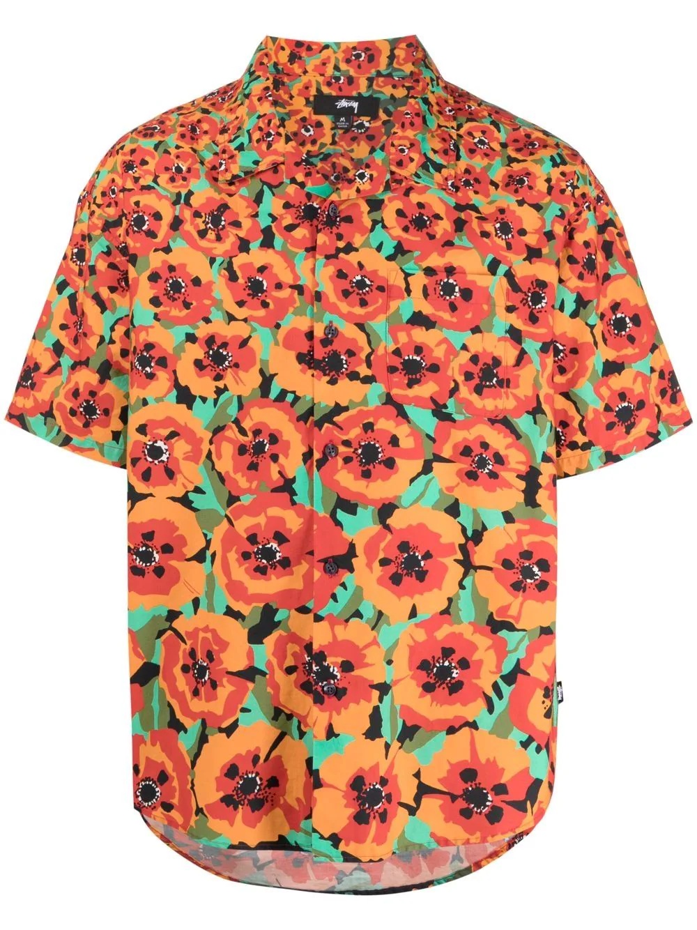 poppy-print short-sleeved shirt - 1