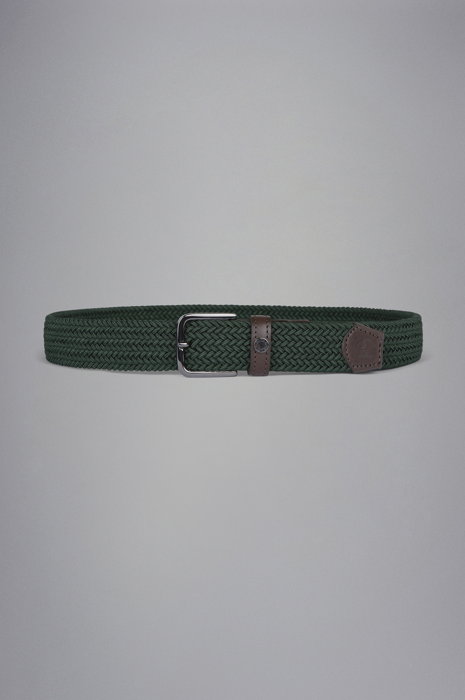 LEATHER TRIMMED WOVEN ELASTIC BELT - 1