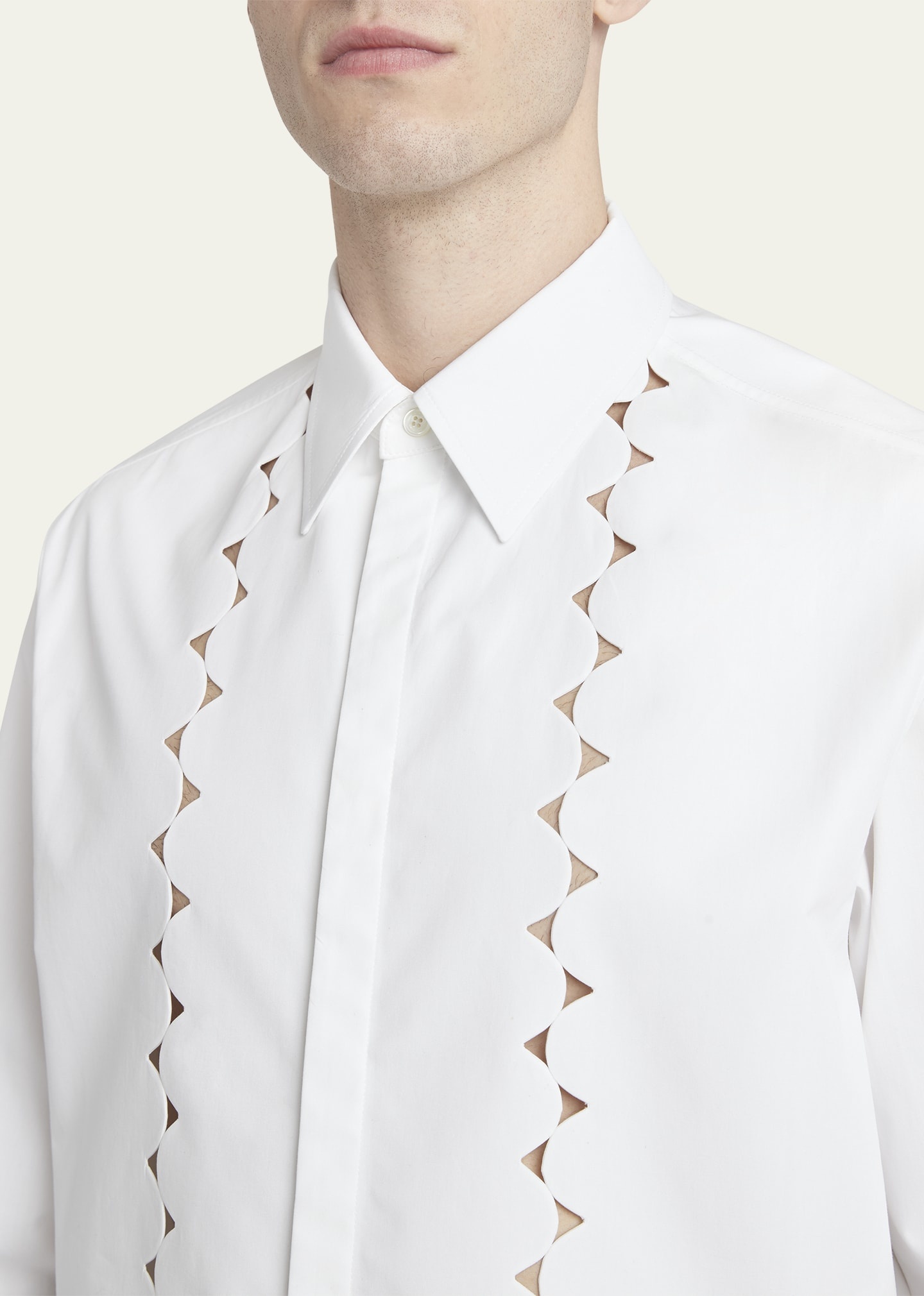 Men's Scalloped Broderie Anglaise Button-Down Shirt - 5