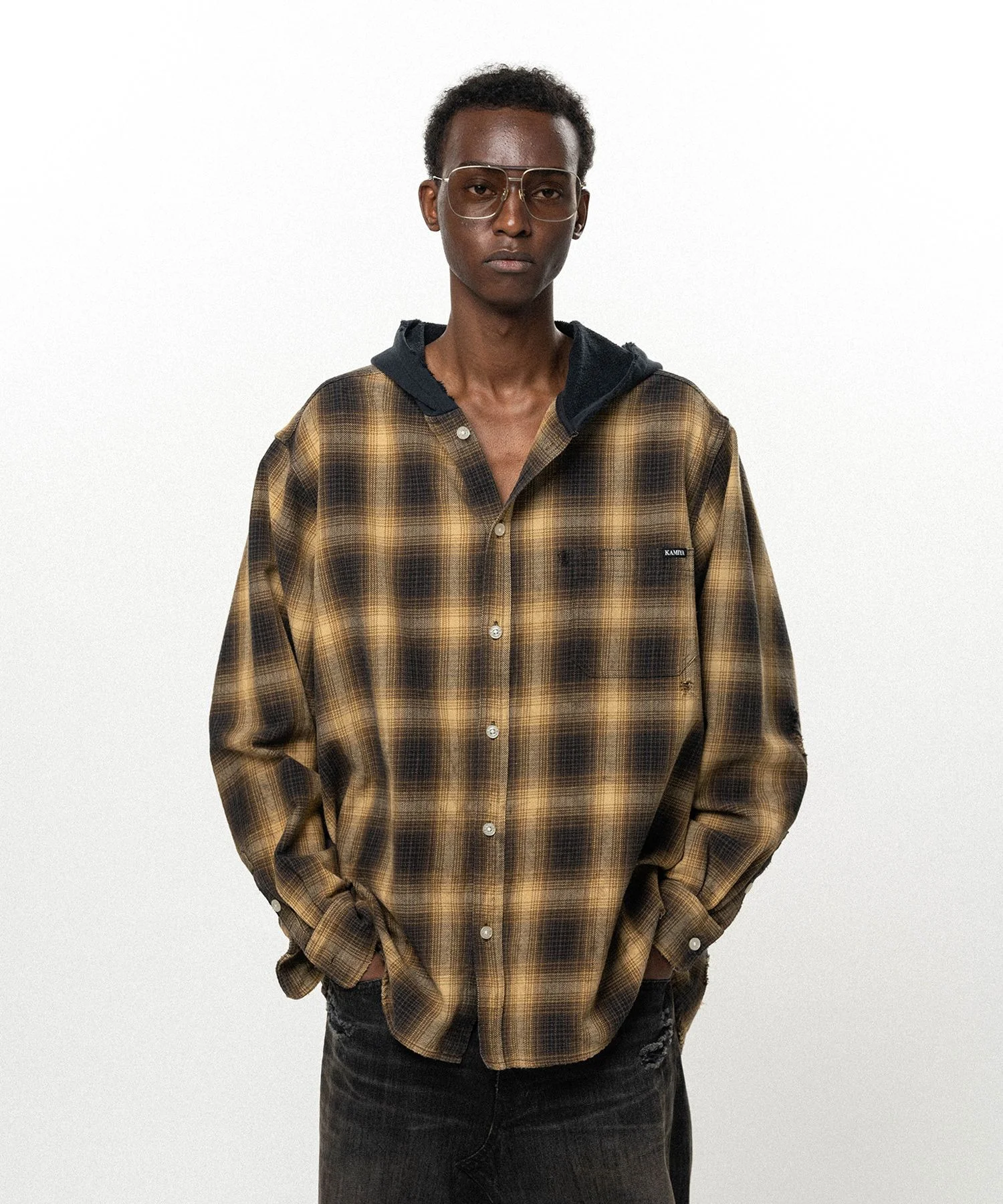 OG Check Sun-Faded Hooded Shirt - 1