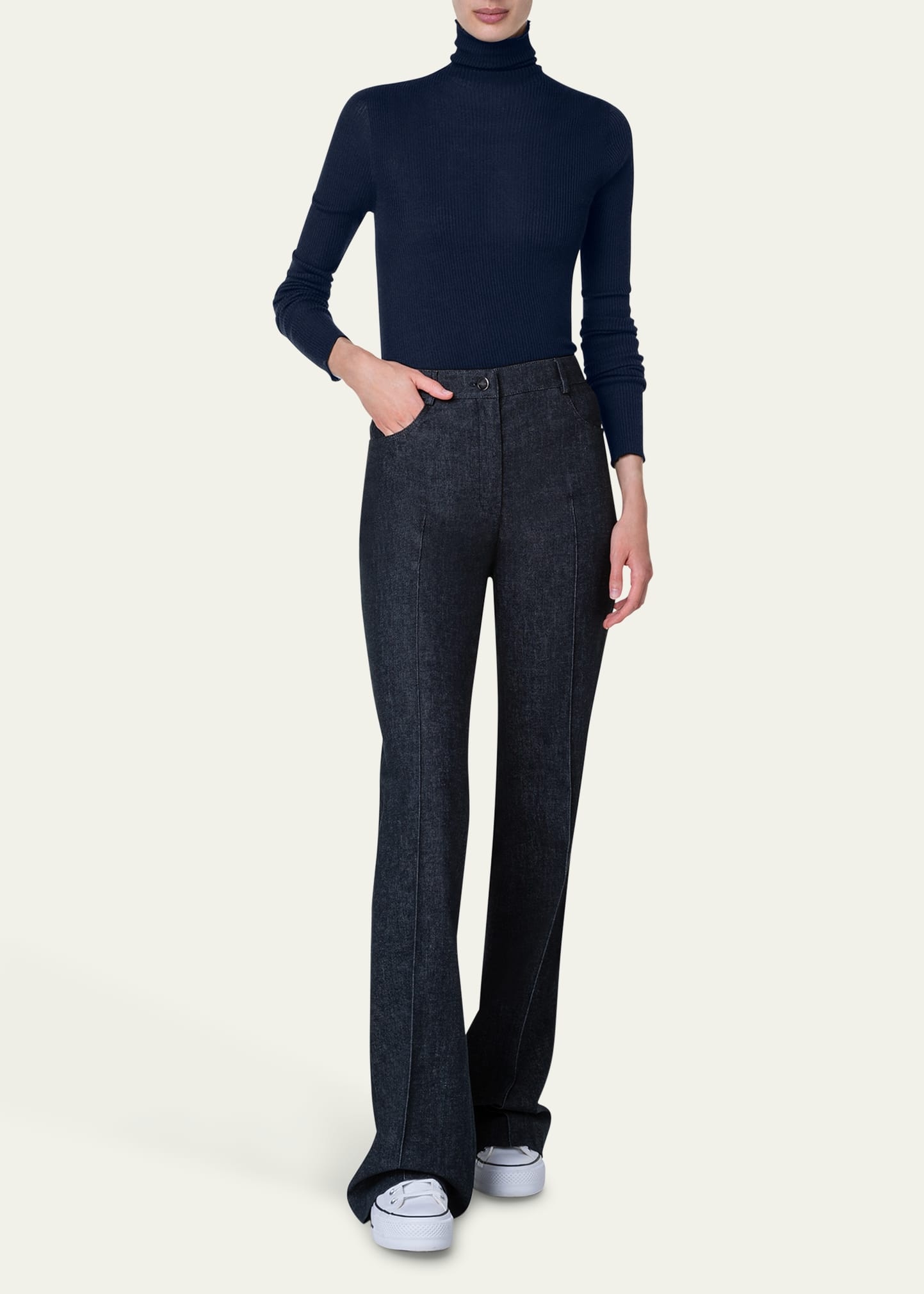 Cashmere-Silk Fine Ribbed Knit Pullover - 2
