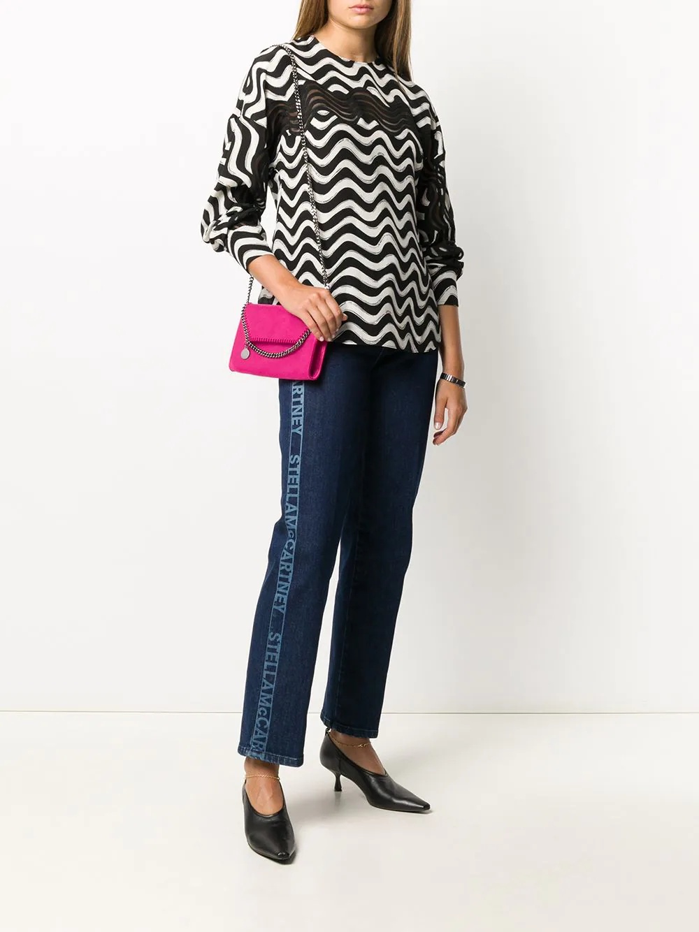 draped sleeves wave print blouse - 2