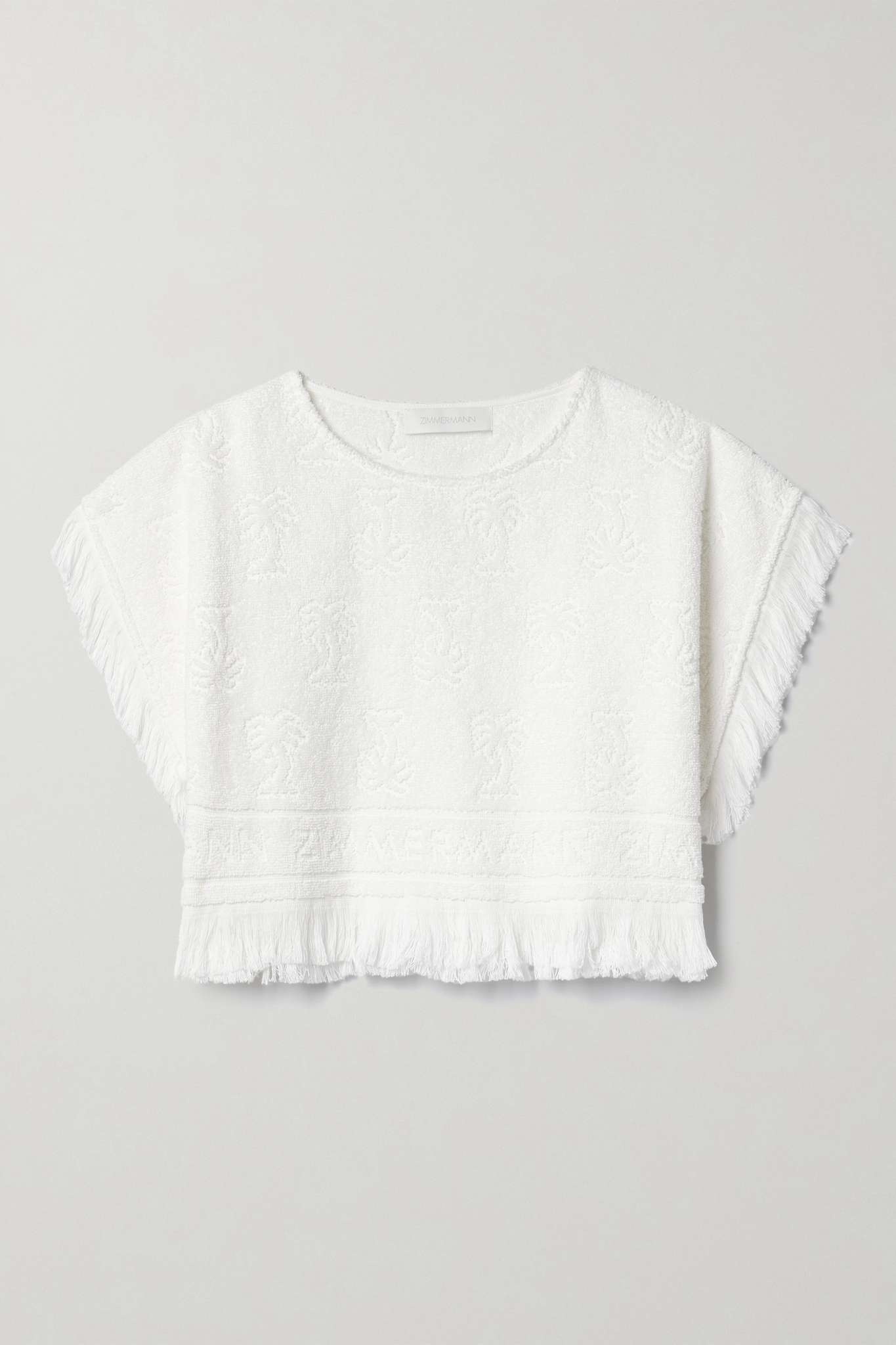 Alight cropped fringed cotton-terry jacquard top - 1
