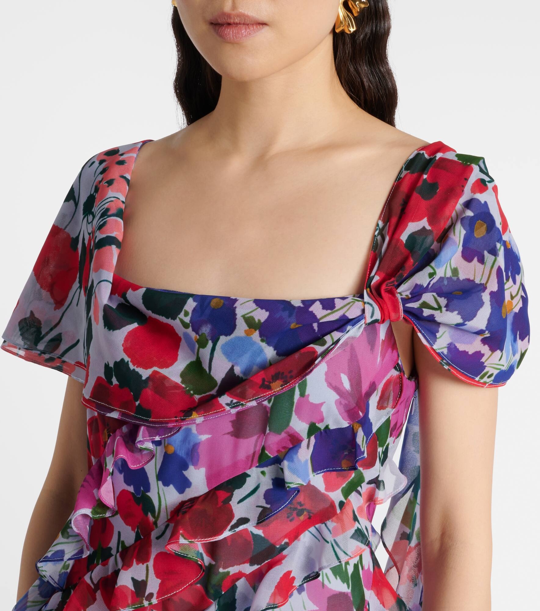 Floral ruffled chiffon gown - 4