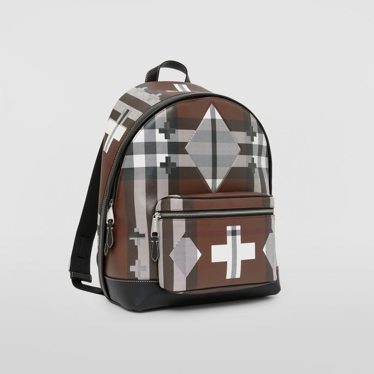Geometric Check and Leather Backpack - 7