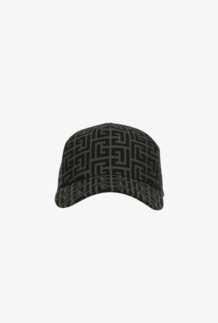 Khaki and black cotton cap with Balmain monogram 1