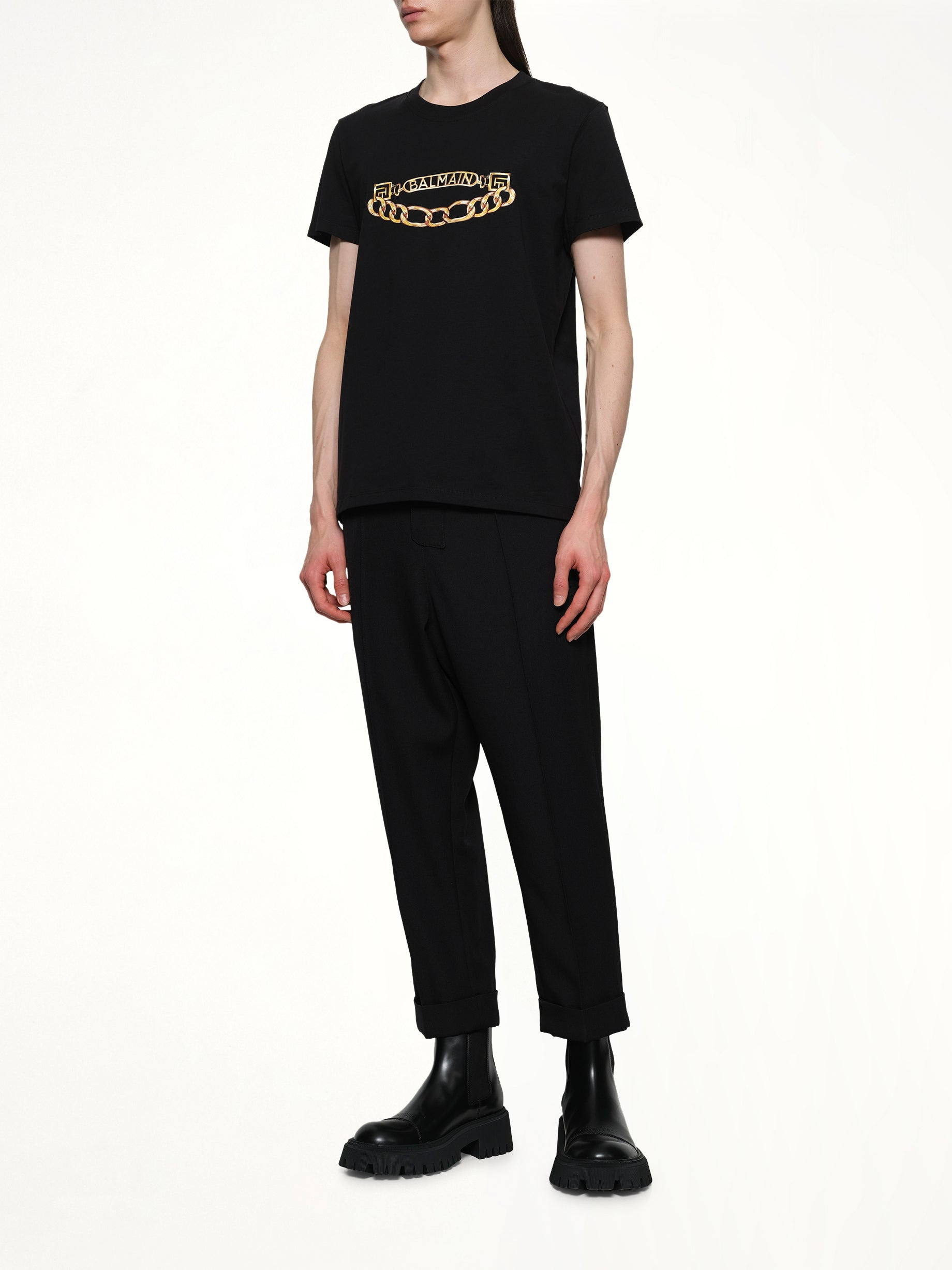 Balmain Chain Logo T-Shirt in Black/Gold - 4